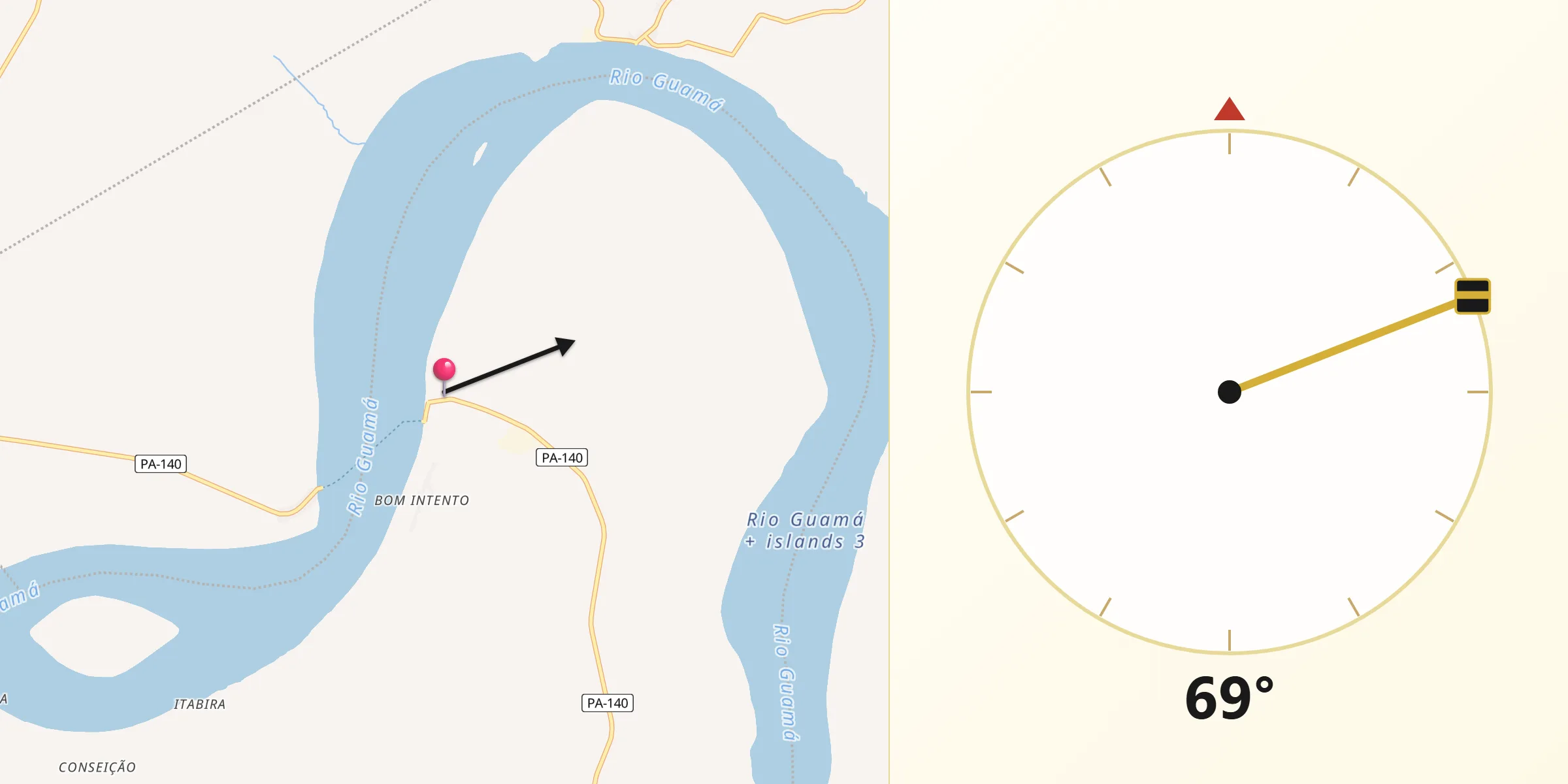 Direção da Qibla a partir de Bujaru