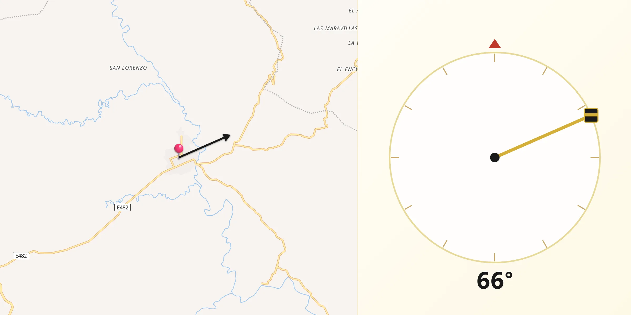 Dirección de la Qibla desde Paján