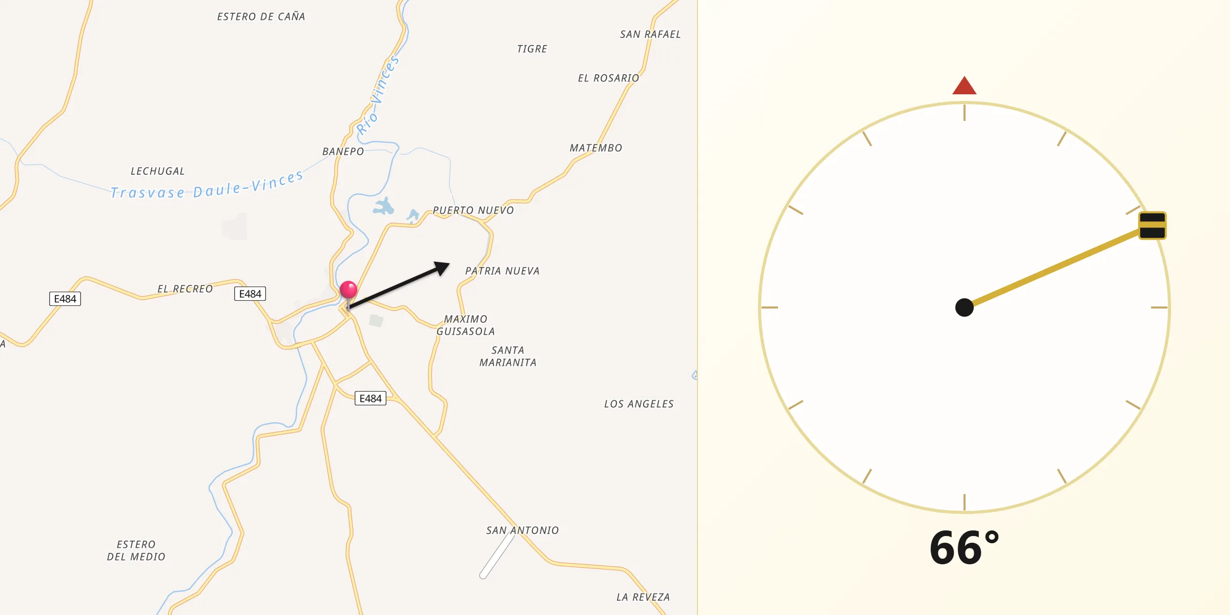 Dirección de la Qibla desde Vinces