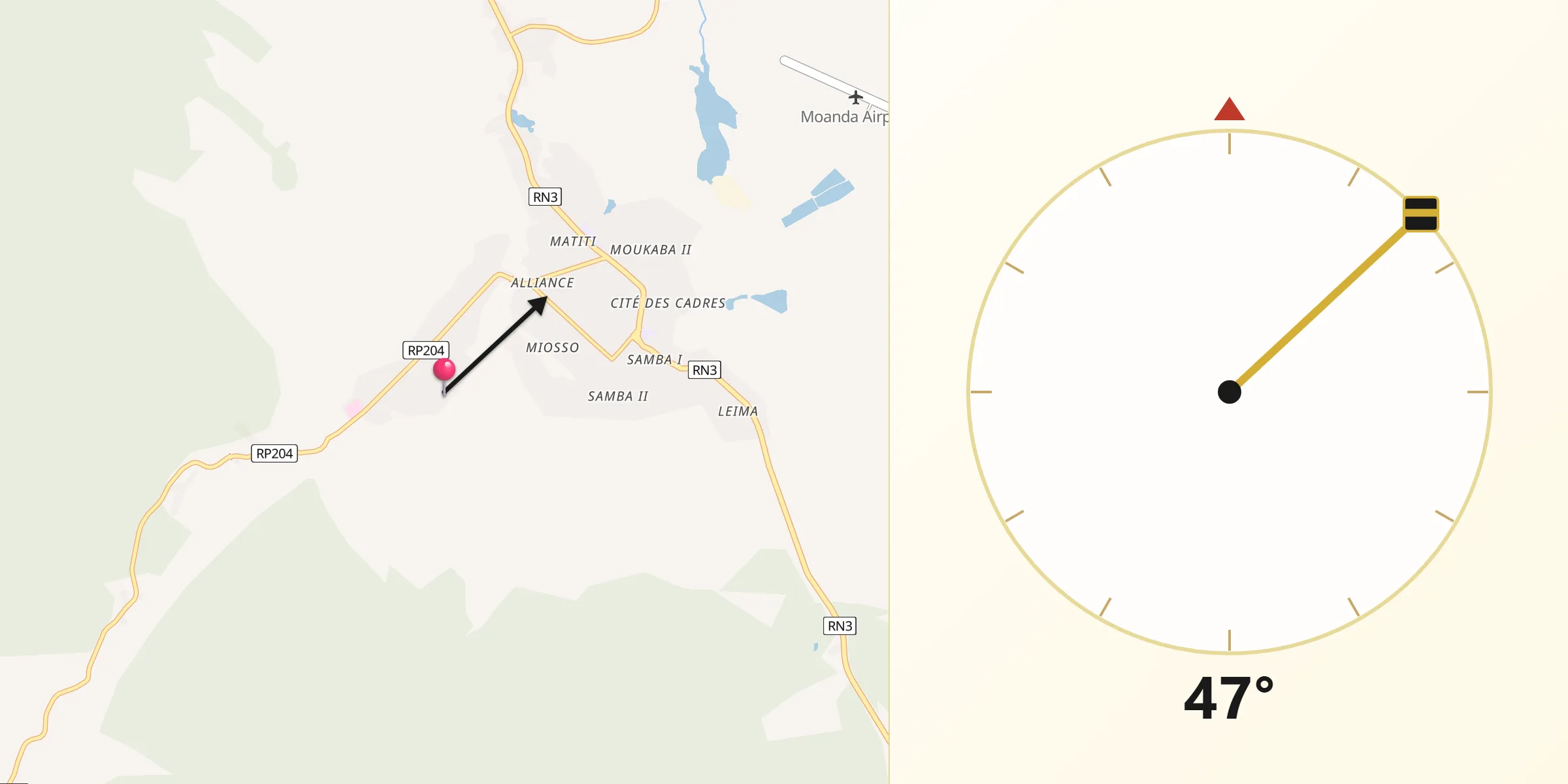 Direction vers la Qibla depuis Moanda