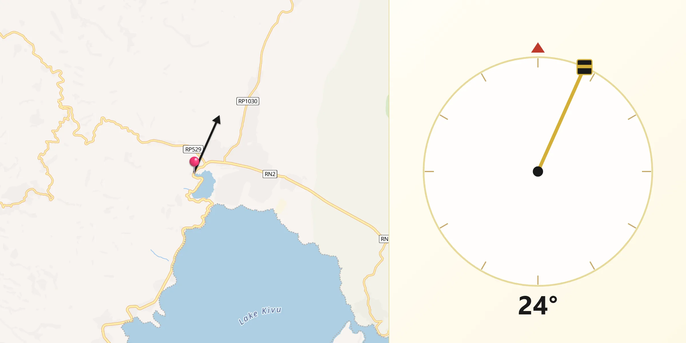 Direction vers la Qibla depuis Sake