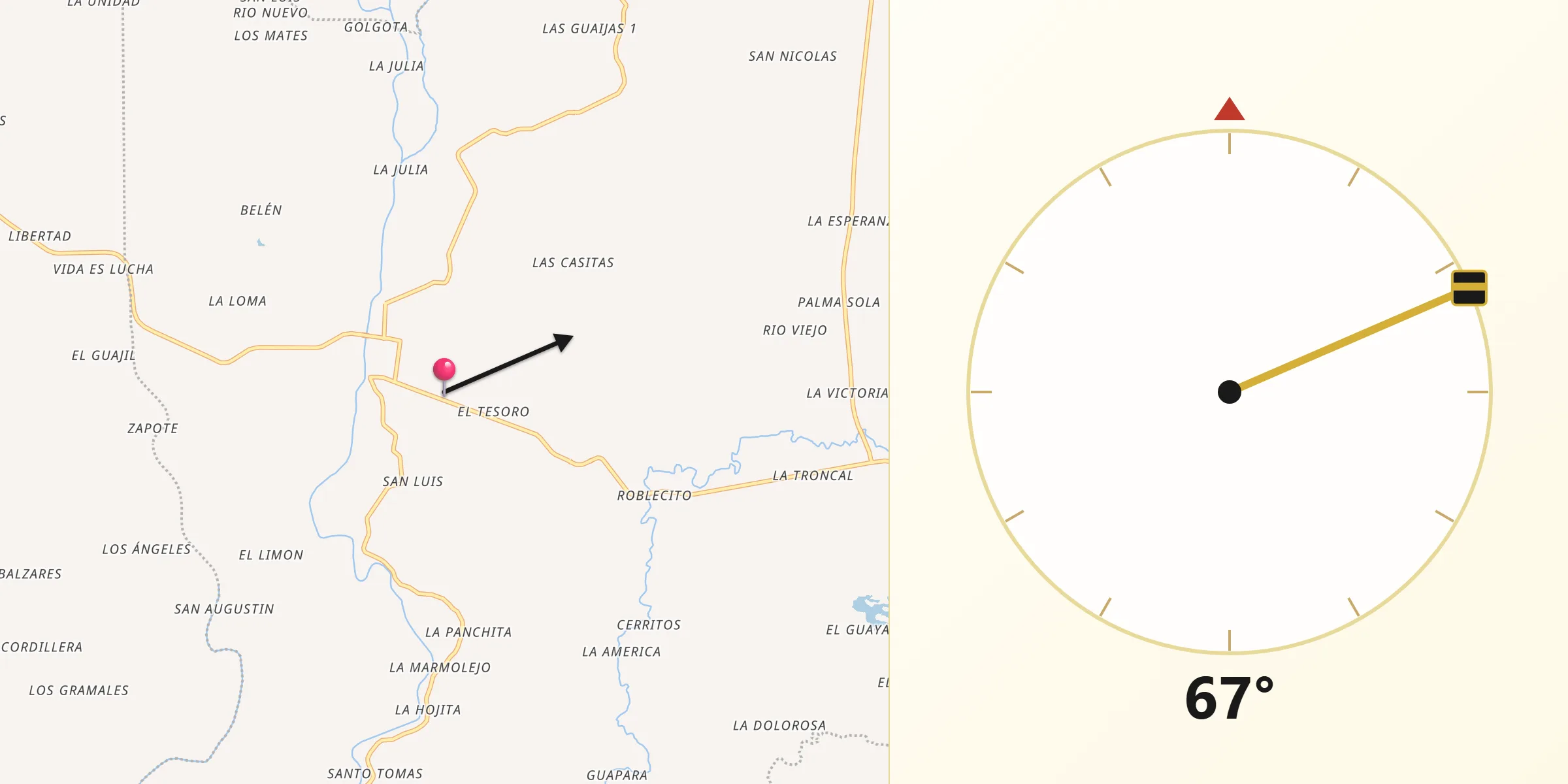 Dirección de la Qibla desde Catarama