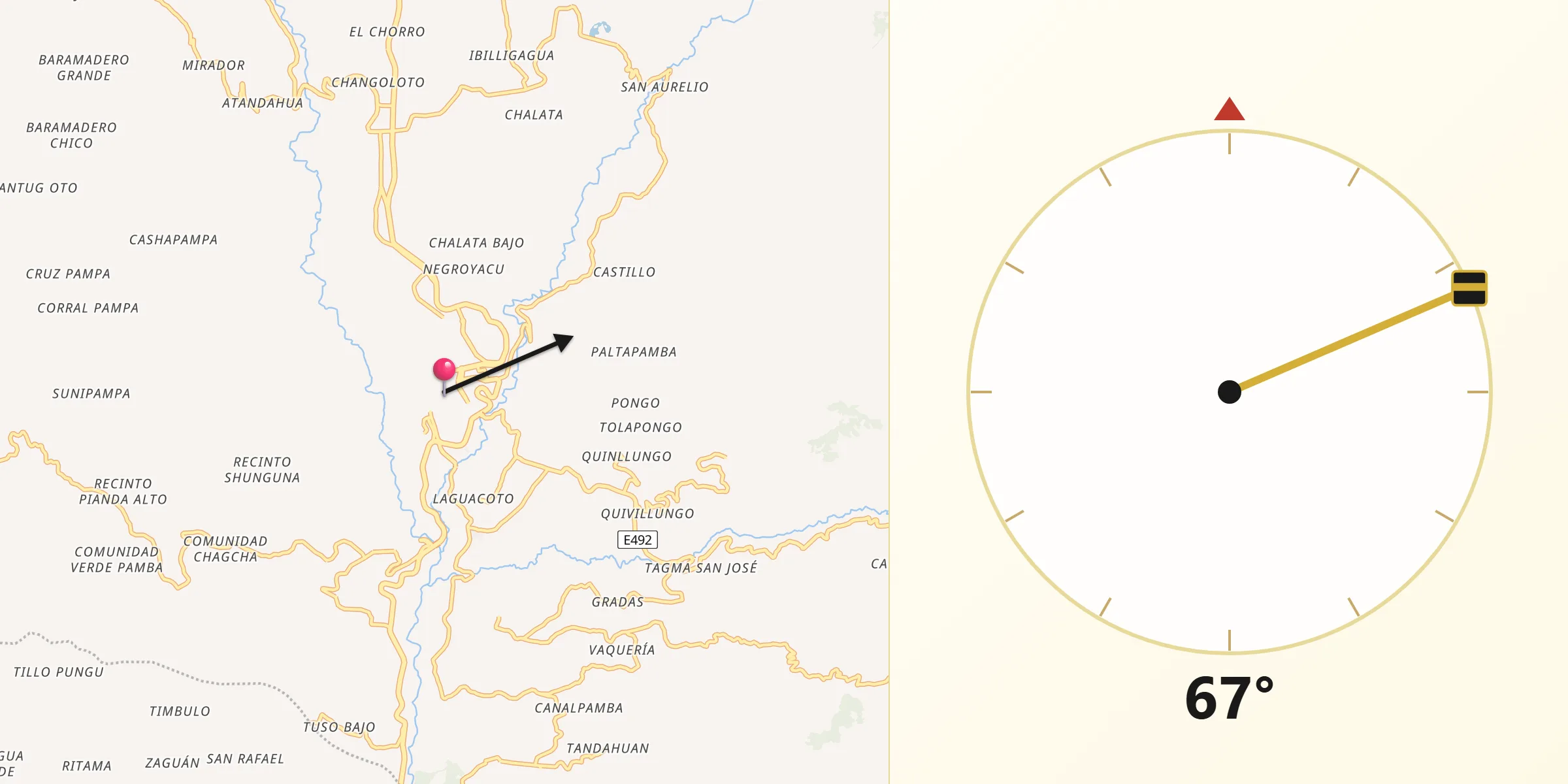 Dirección de la Qibla desde Guaranda