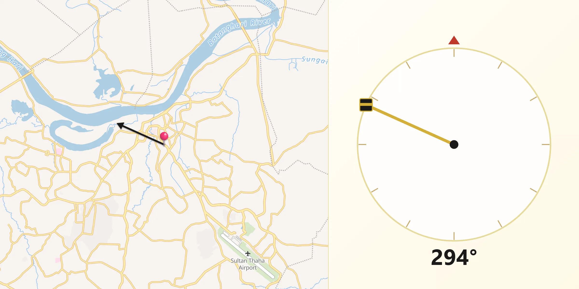 Direction vers la Qibla depuis Jambi