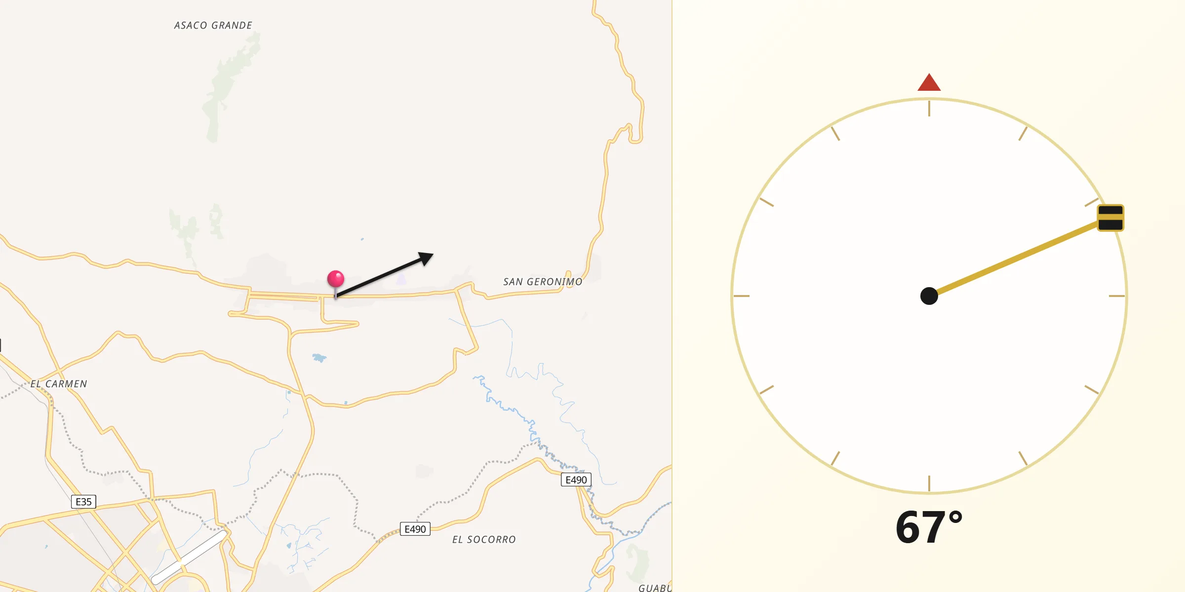 Dirección de la Qibla desde Guano