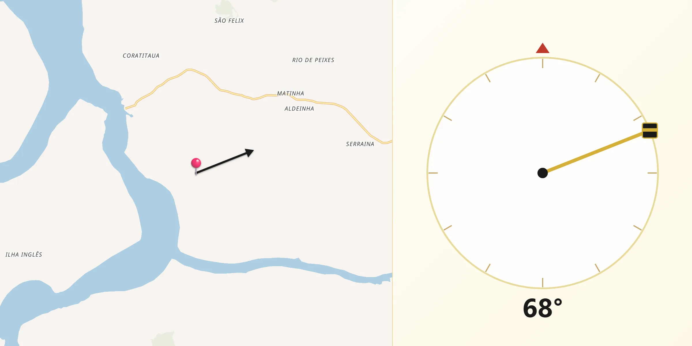Direção da Qibla a partir de Bacuri