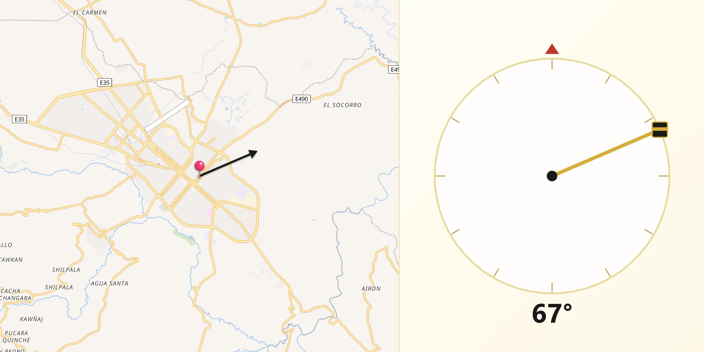 Dirección de la Qibla desde Riobamba