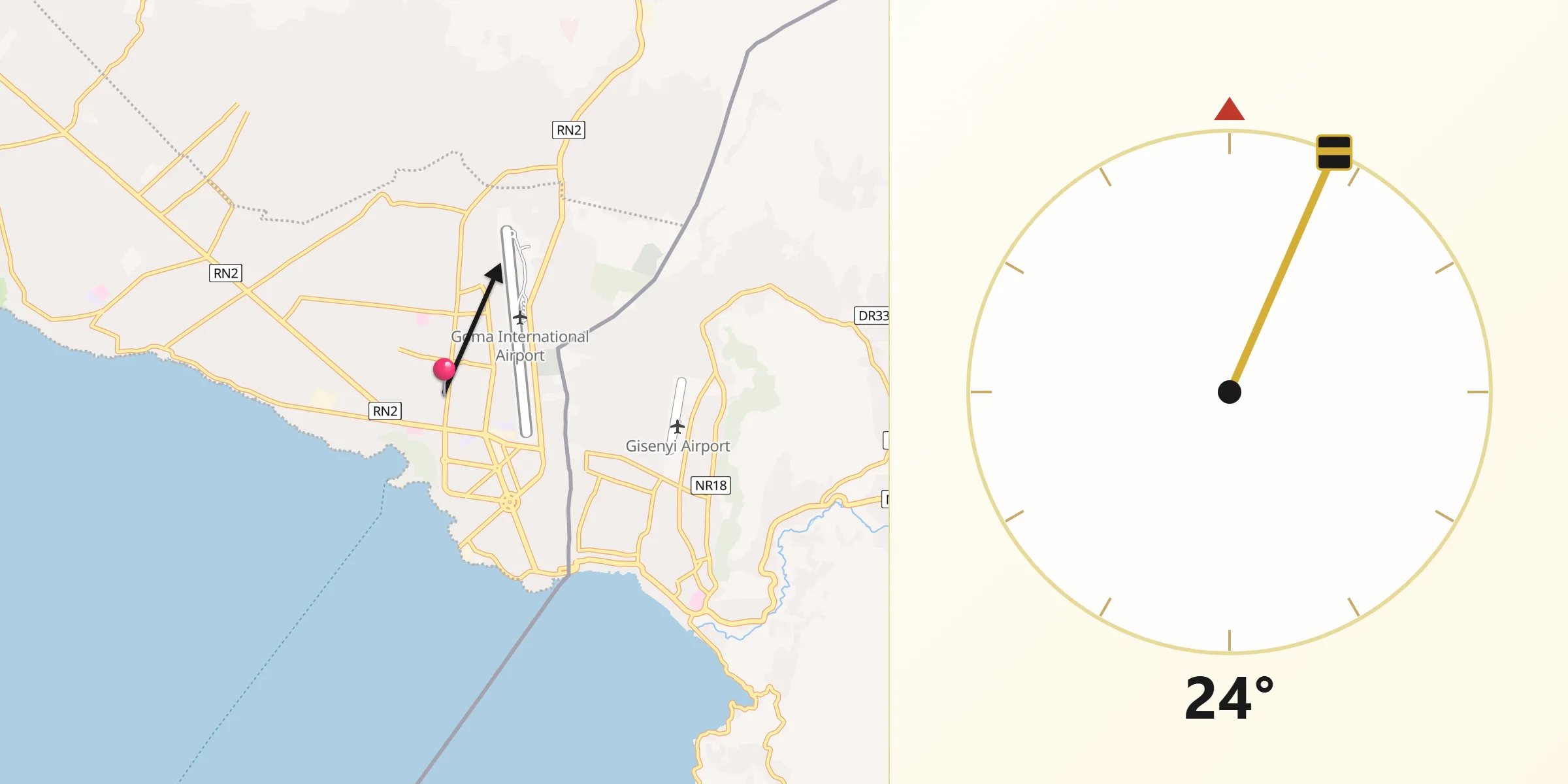 Direction vers la Qibla depuis Goma