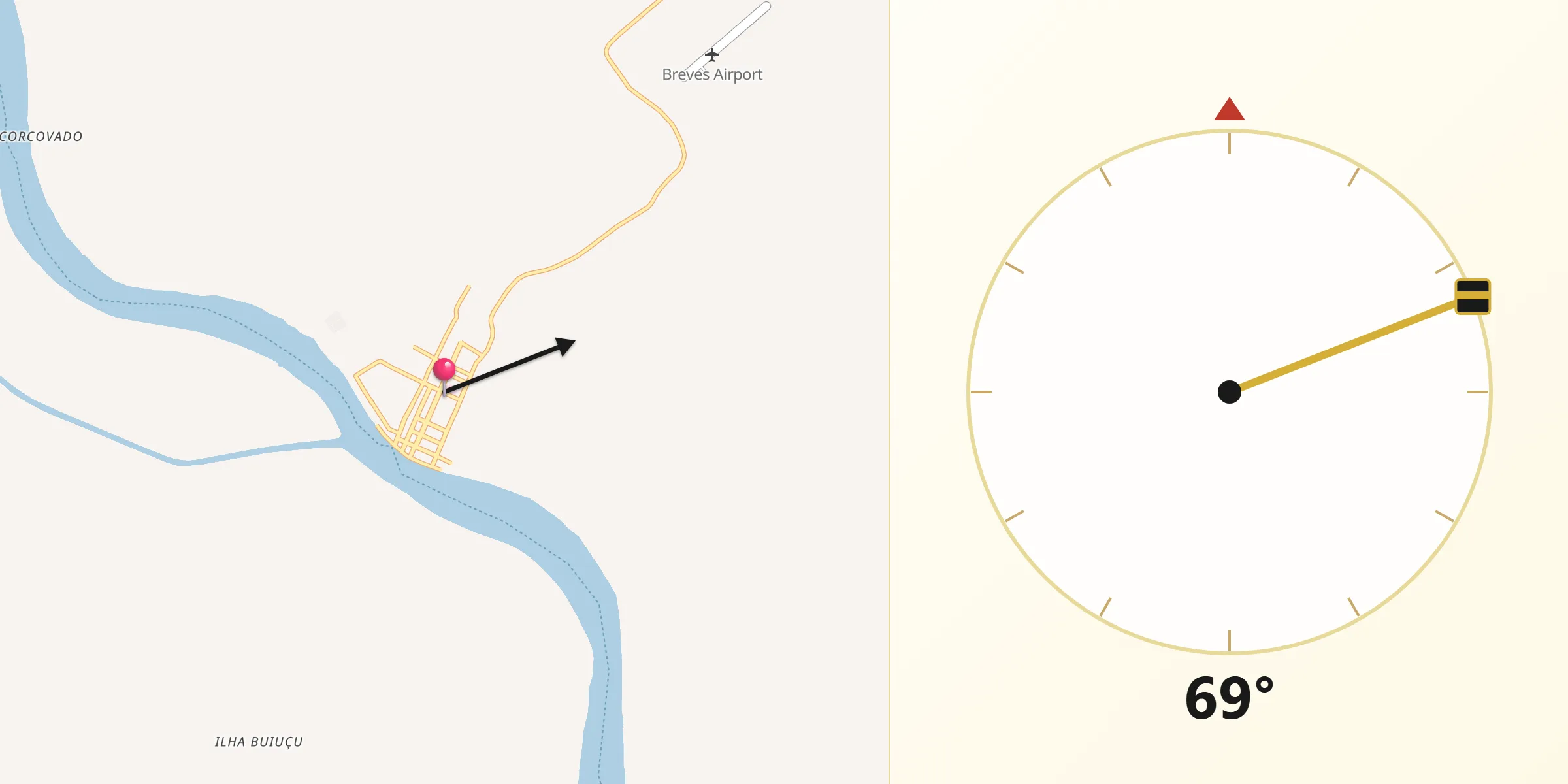 Direção da Qibla a partir de Breves