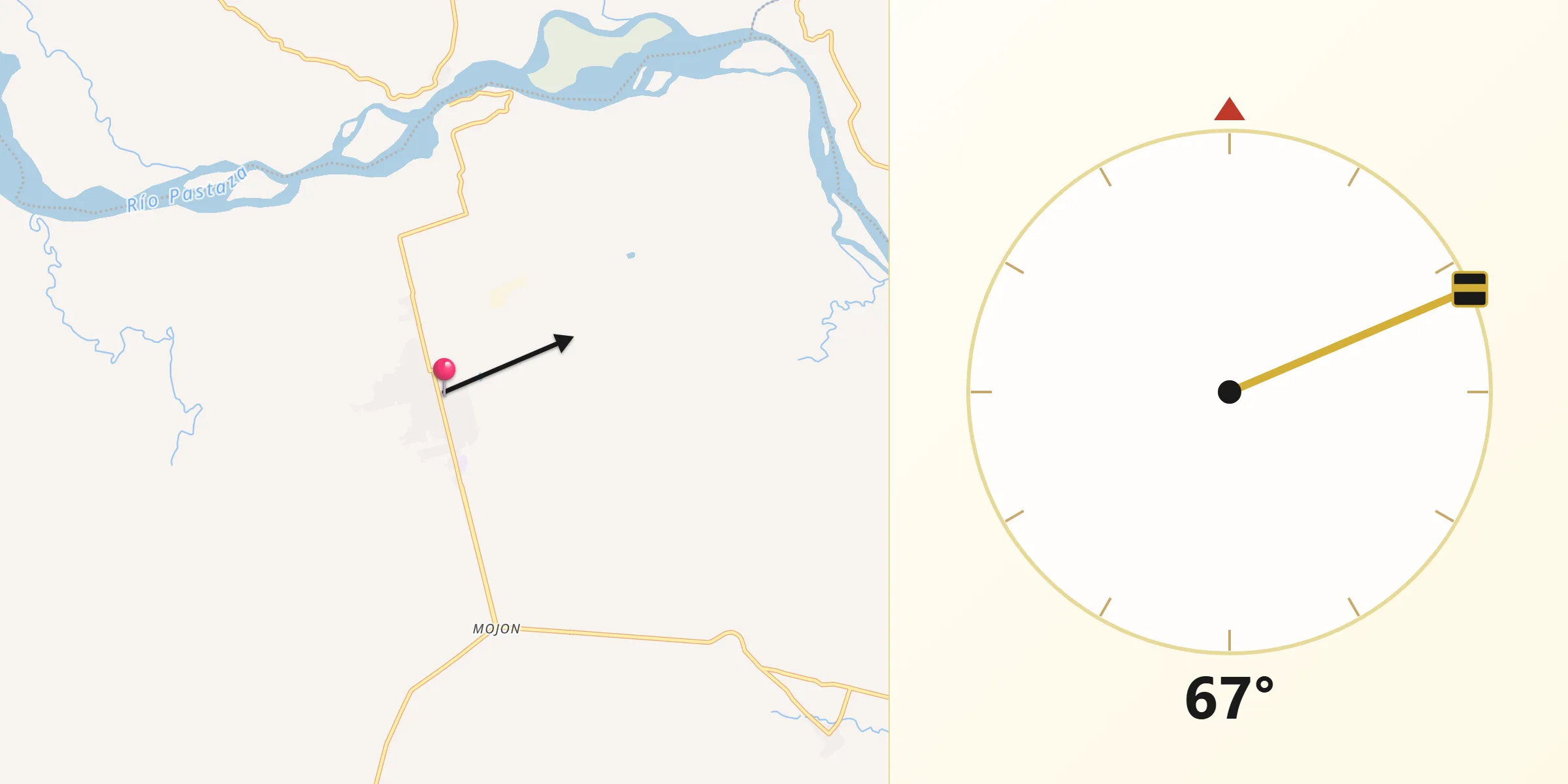 Dirección de la Qibla desde Palora