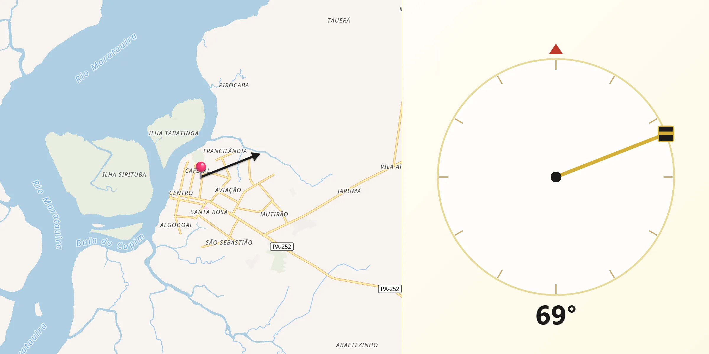 Direção da Qibla a partir de Abaetetuba
