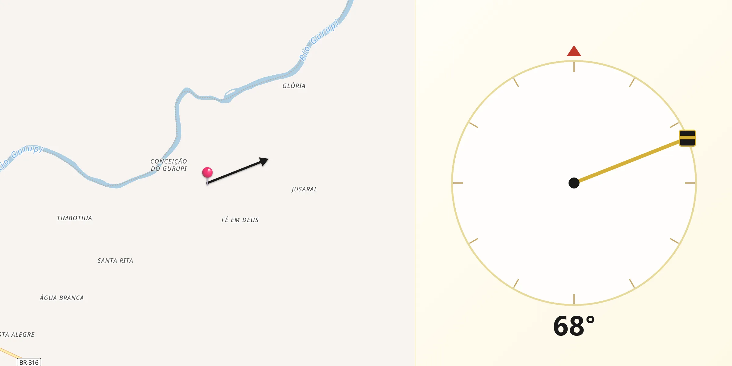 Direção da Qibla a partir de Boa Vista do Gurupi