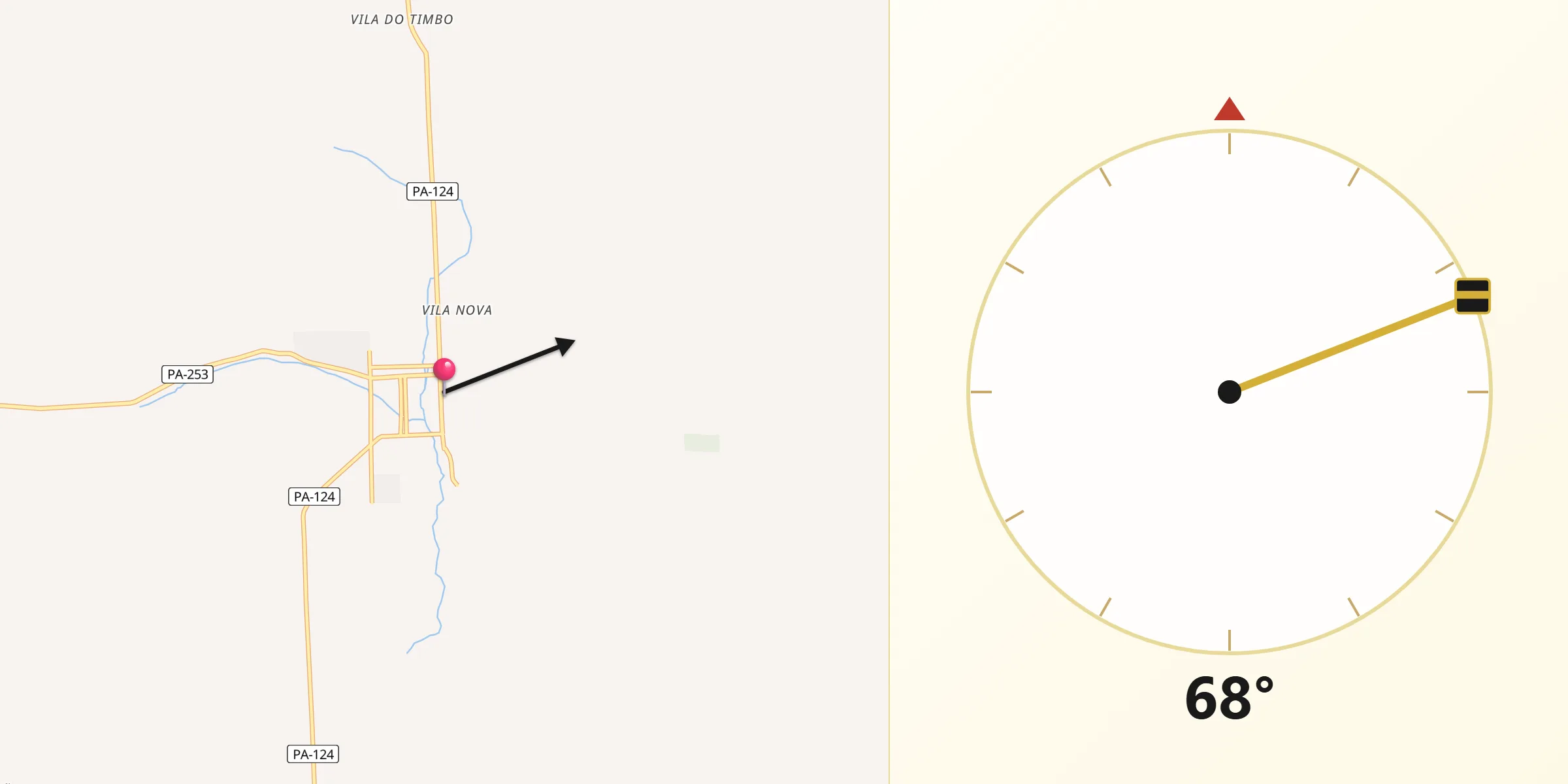 Direção da Qibla a partir de Capitão Poço