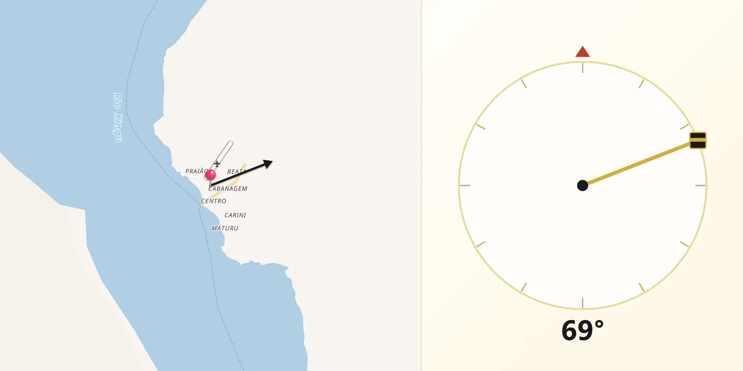 Direção da Qibla a partir de Porto de Moz