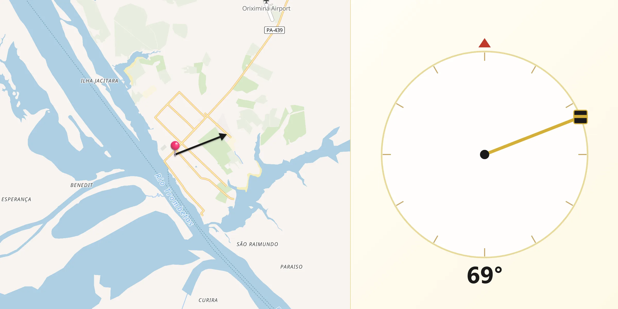 Direção da Qibla a partir de Oriximiná