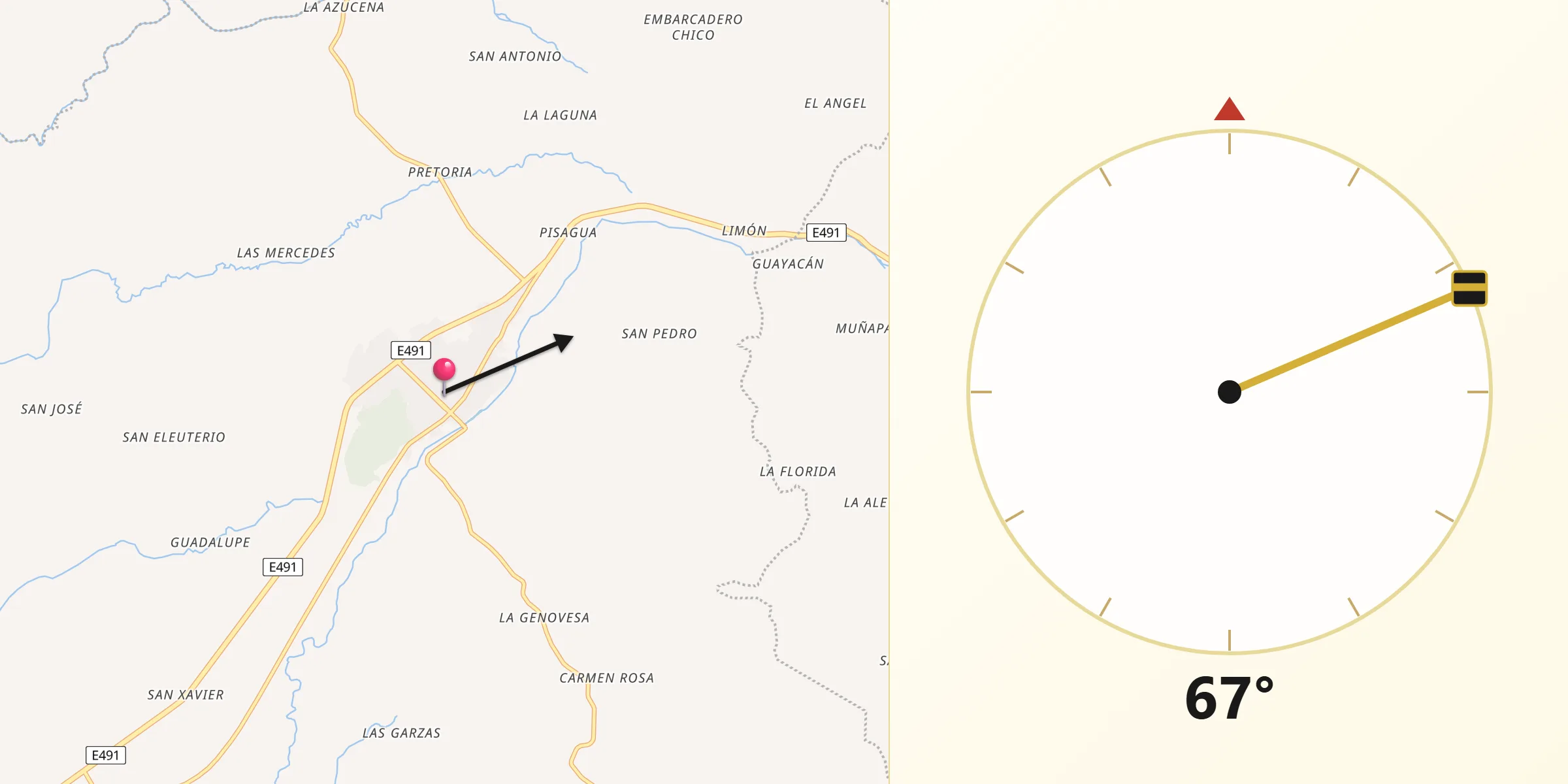 Dirección de la Qibla desde Montalvo