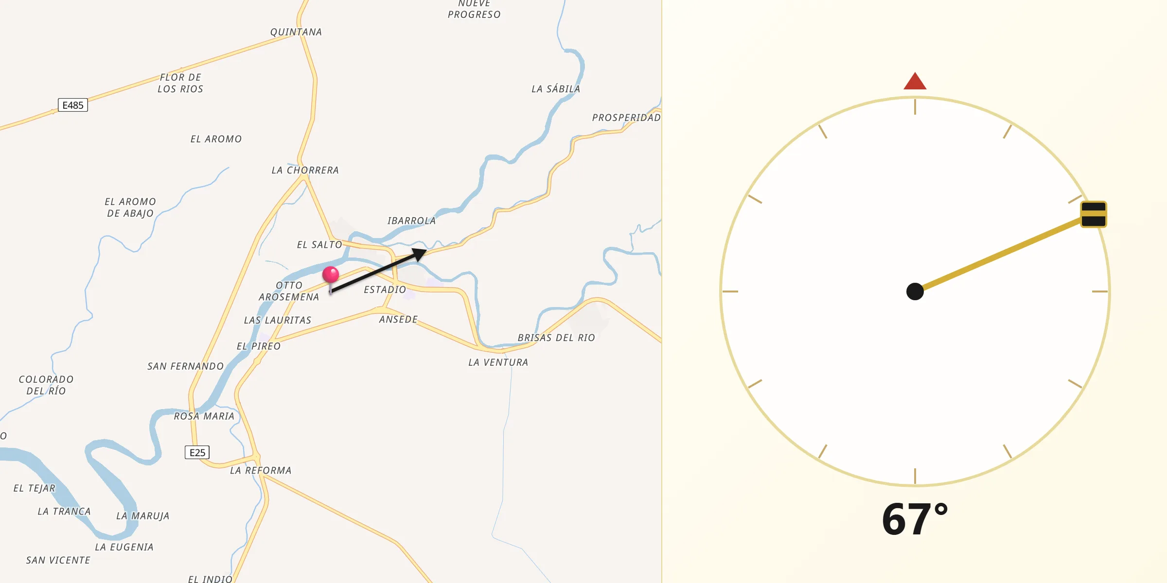 Dirección de la Qibla desde Babahoyo