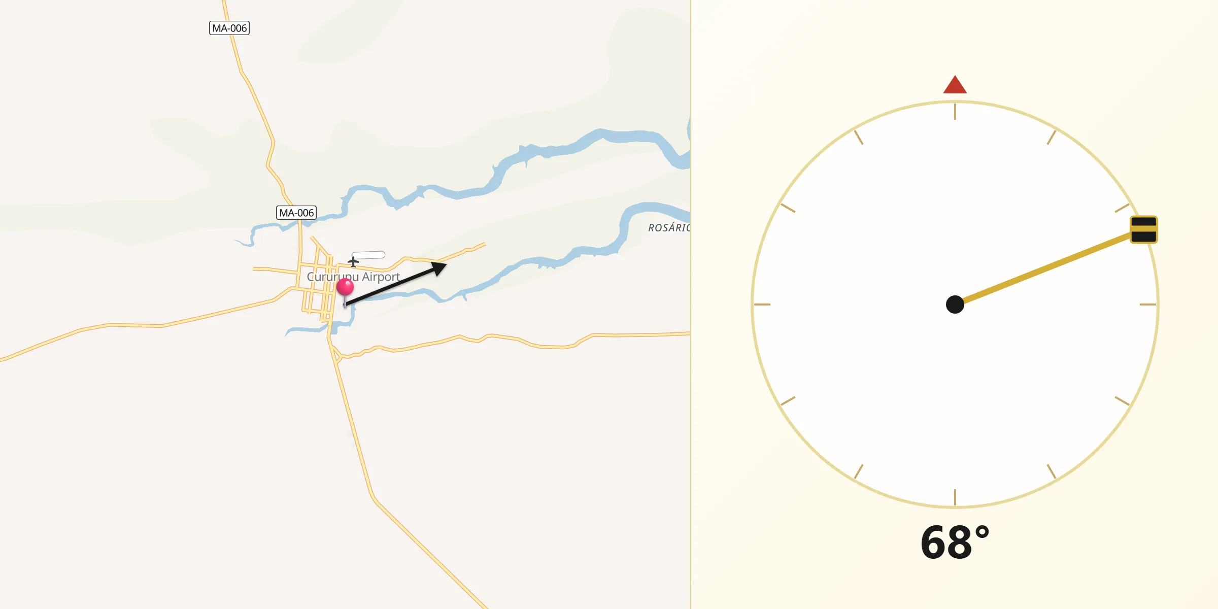 Direção da Qibla a partir de Cururupu