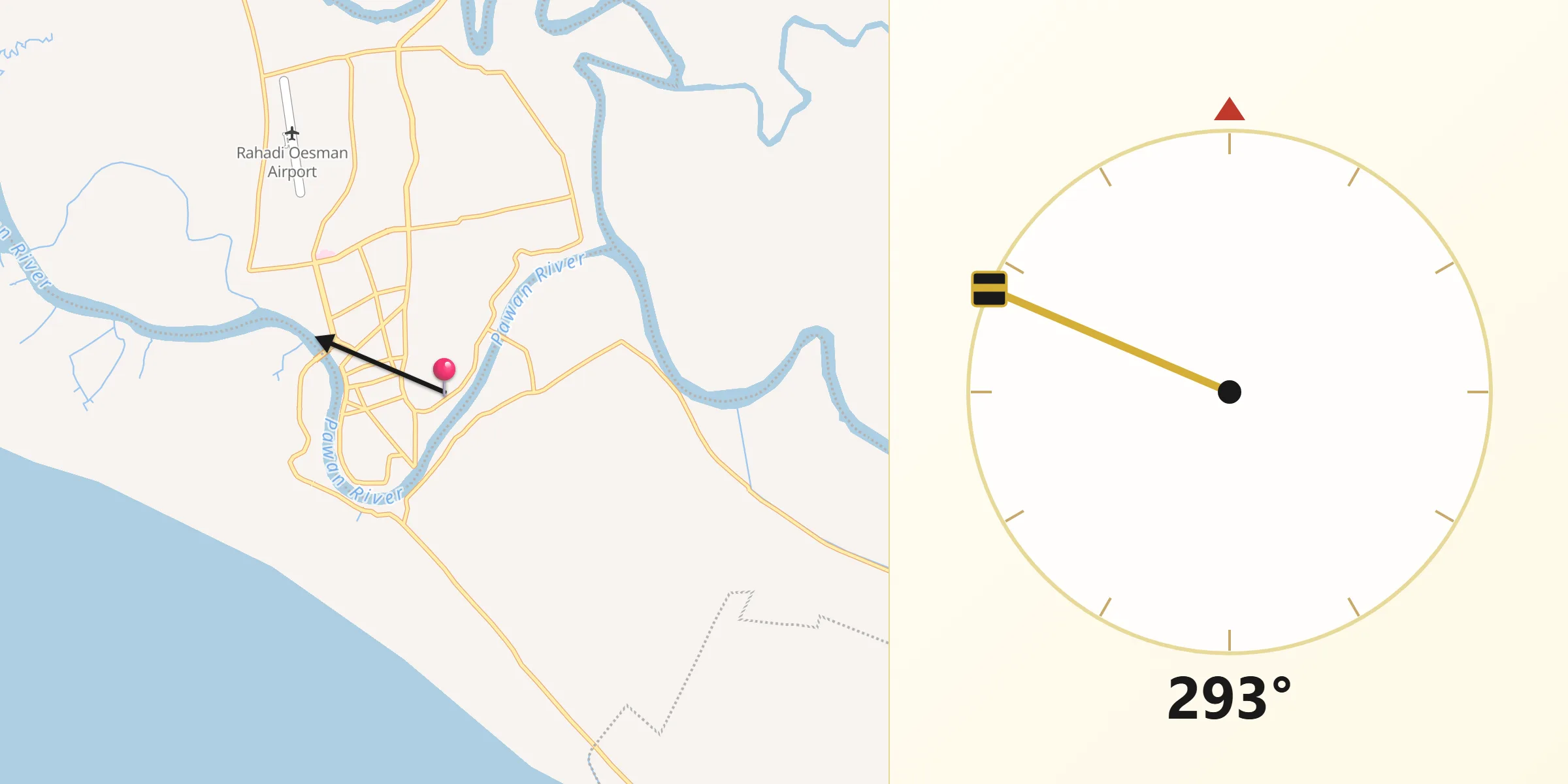 Direction vers la Qibla depuis Ketapang