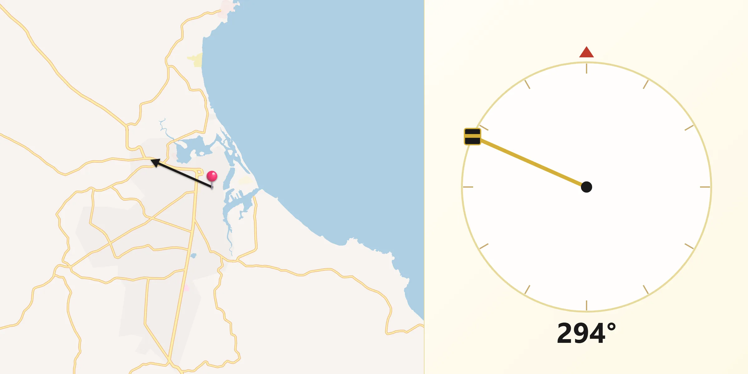 Direction vers la Qibla depuis Sungai Liat