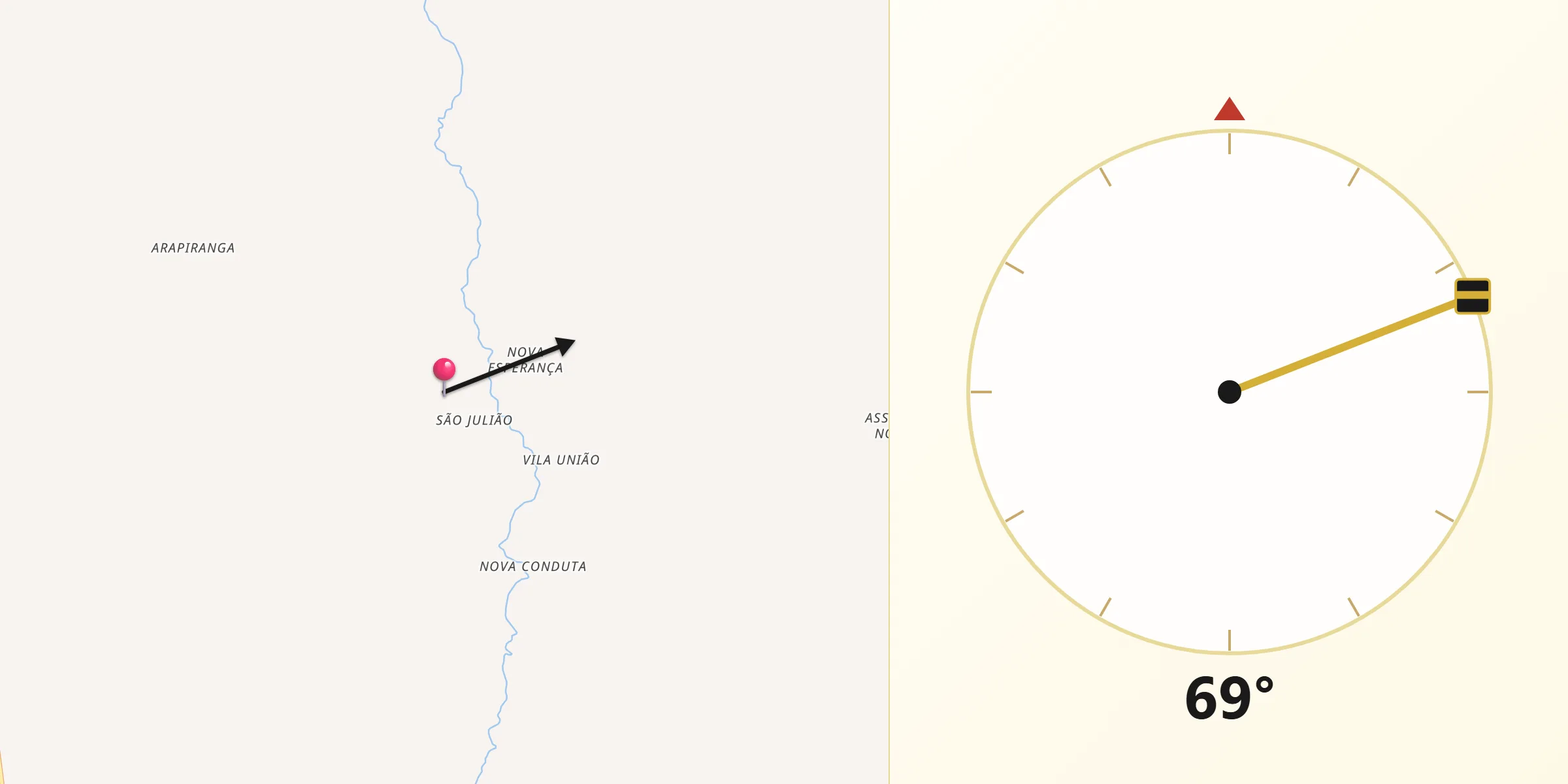 Direção da Qibla a partir de Concórdia do Pará