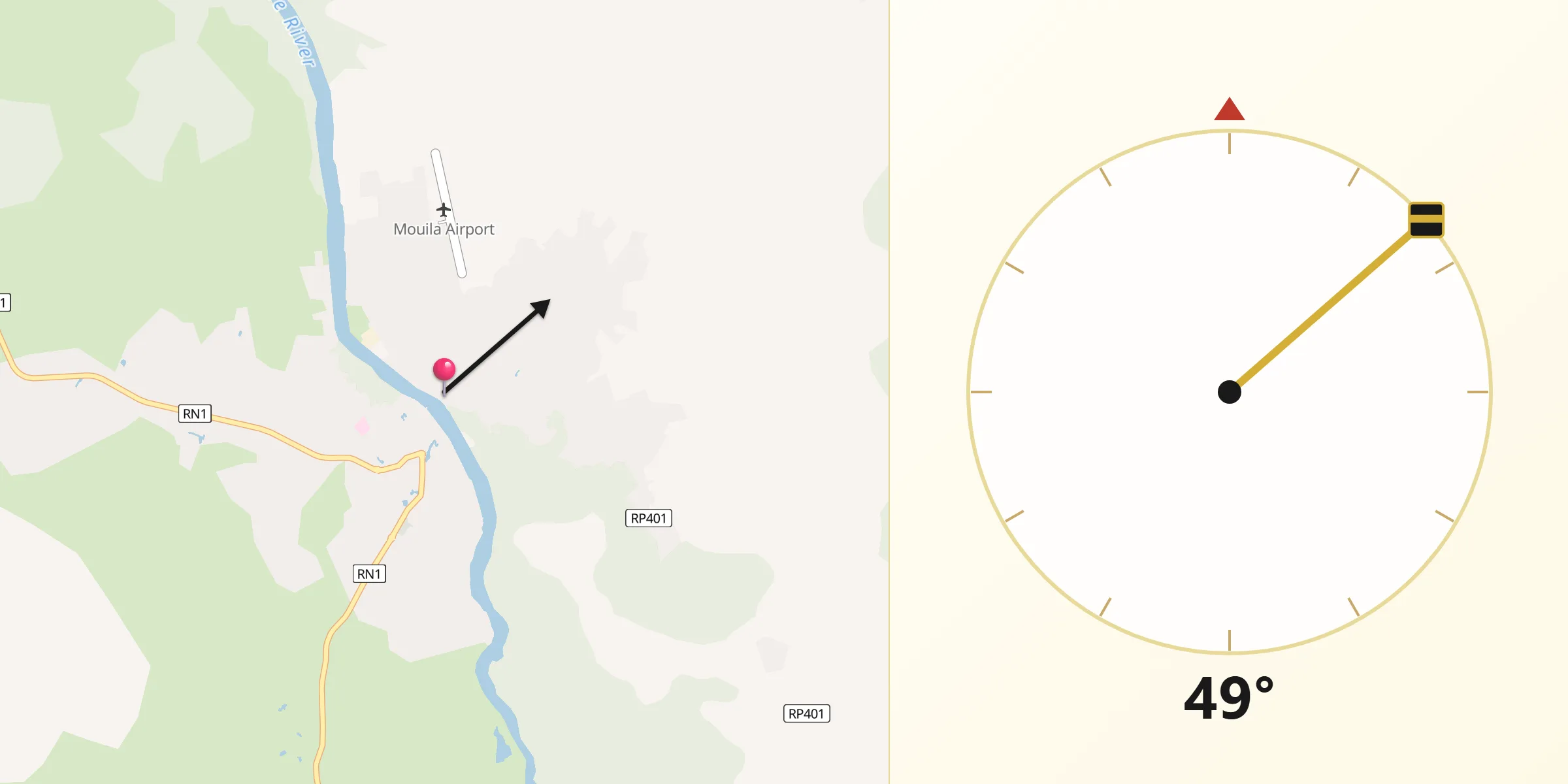 Direction vers la Qibla depuis Mouila