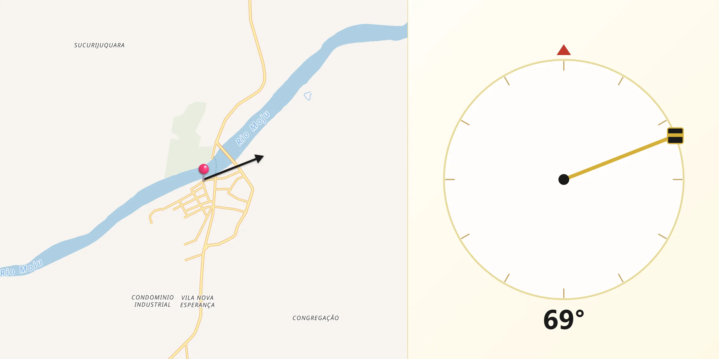 Direção da Qibla a partir de Moju