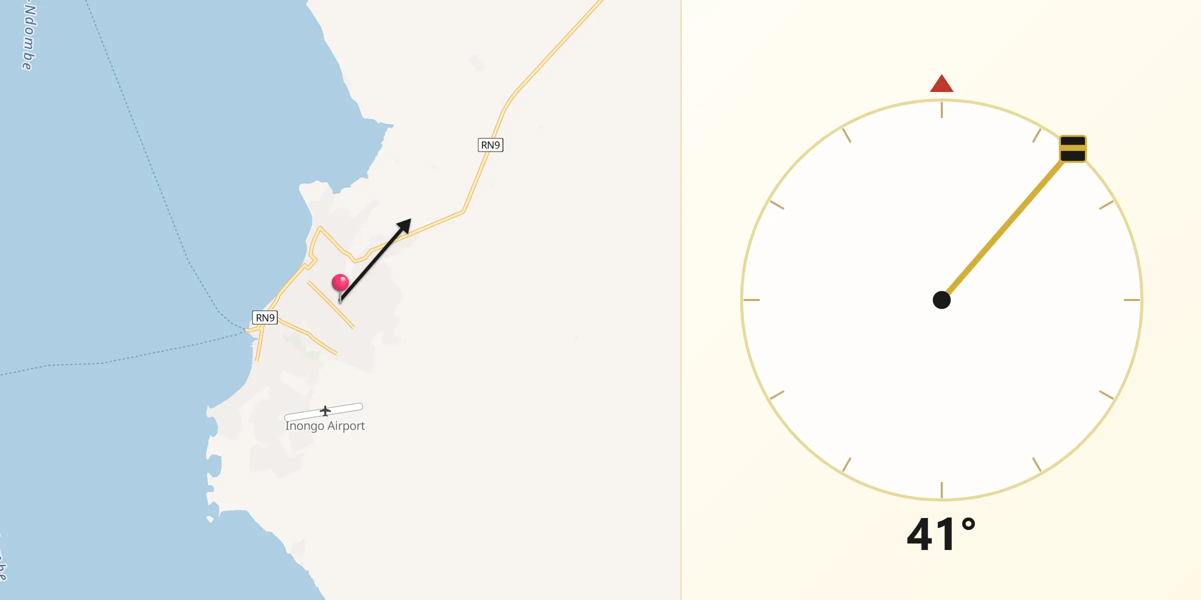 Direction vers la Qibla depuis Inongo
