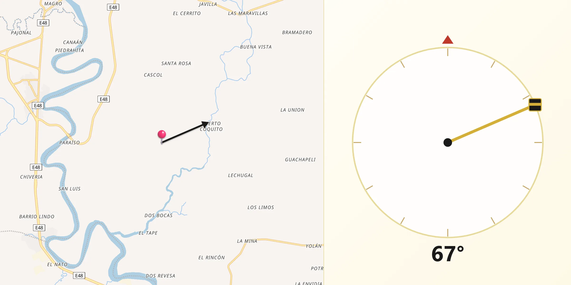 Dirección de la Qibla desde El Triunfo