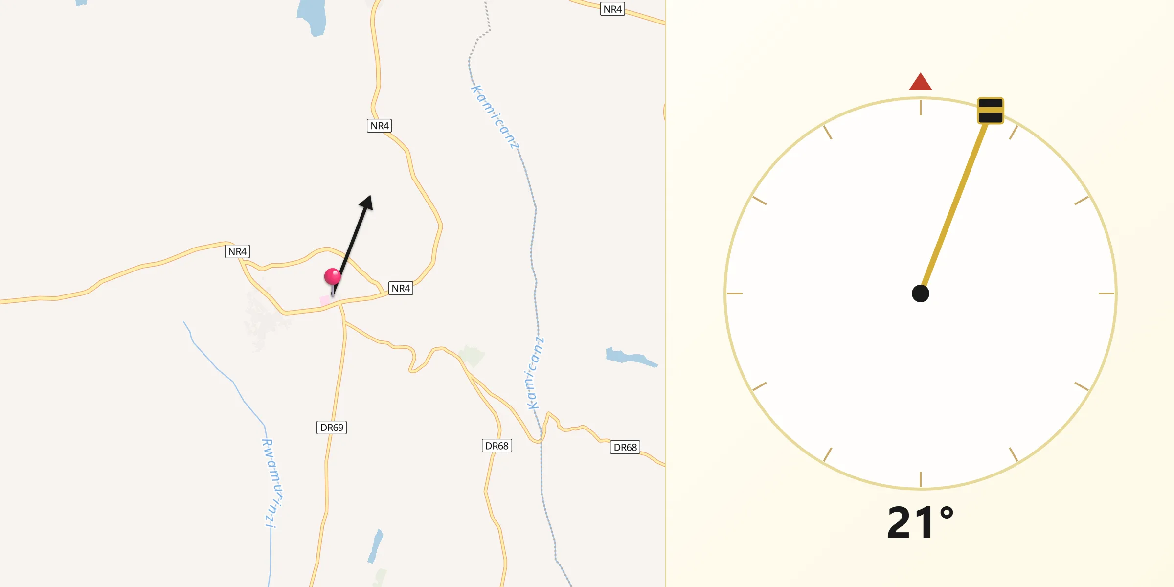 Direction vers la Qibla depuis Rwamagana
