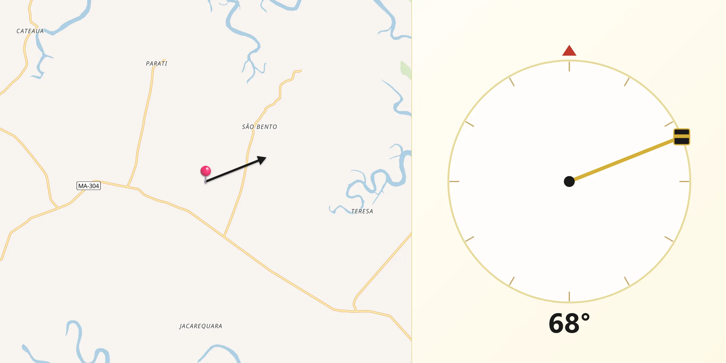 Direção da Qibla a partir de Cedral