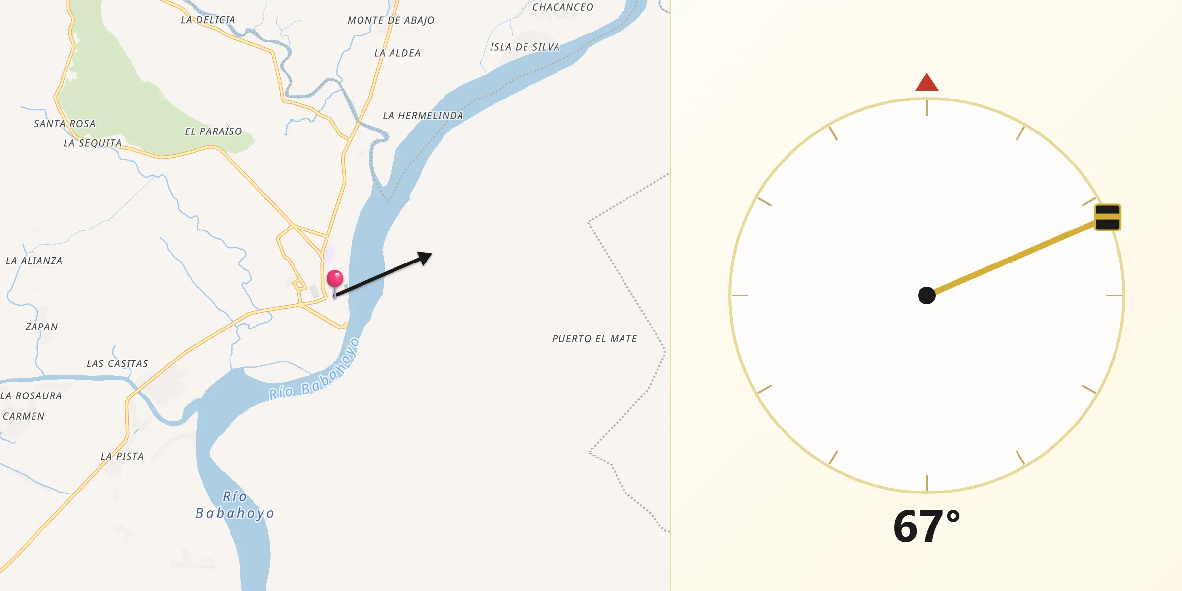 Dirección de la Qibla desde Samborondón