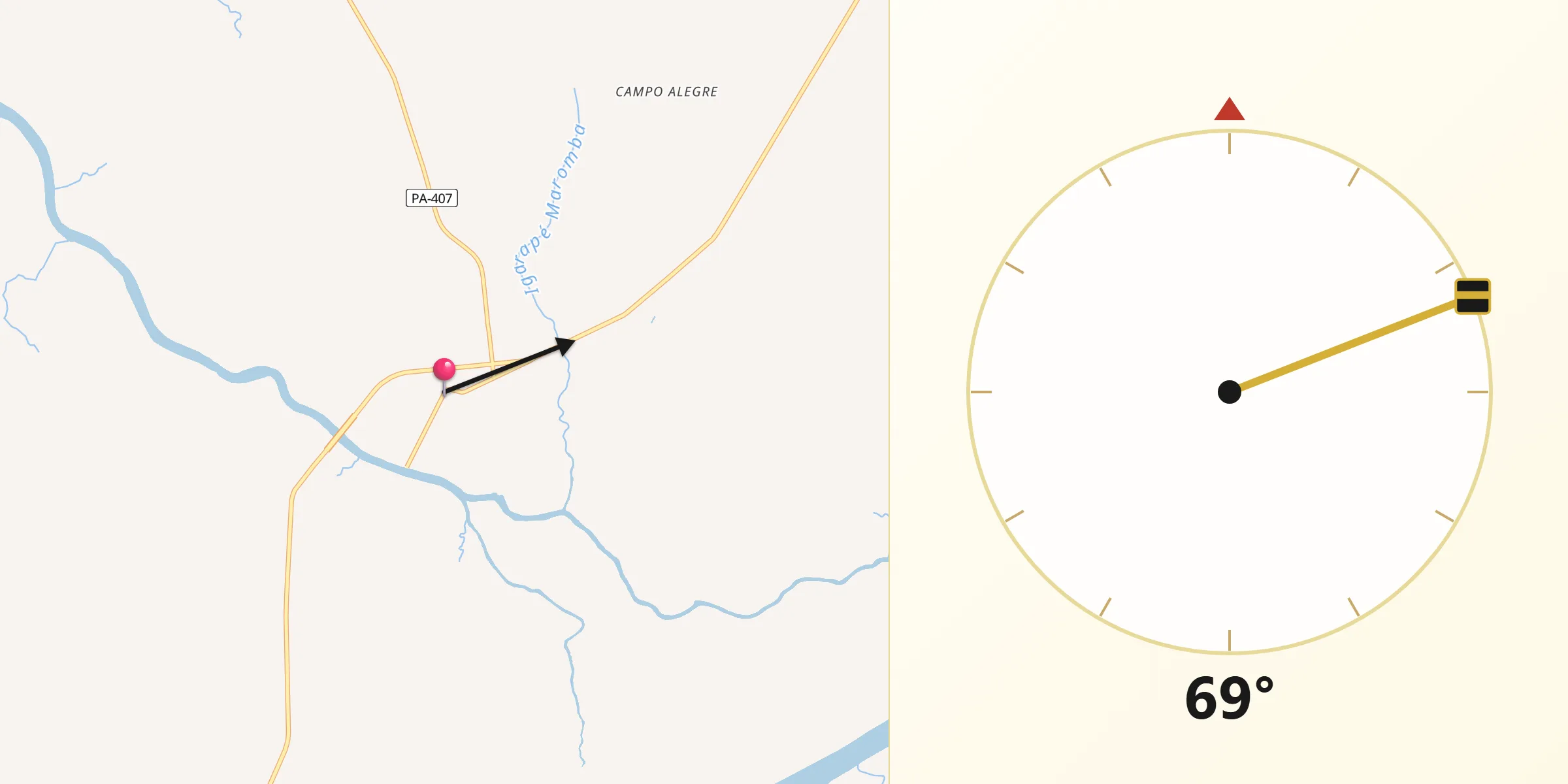 Direção da Qibla a partir de Igarapé Miri
