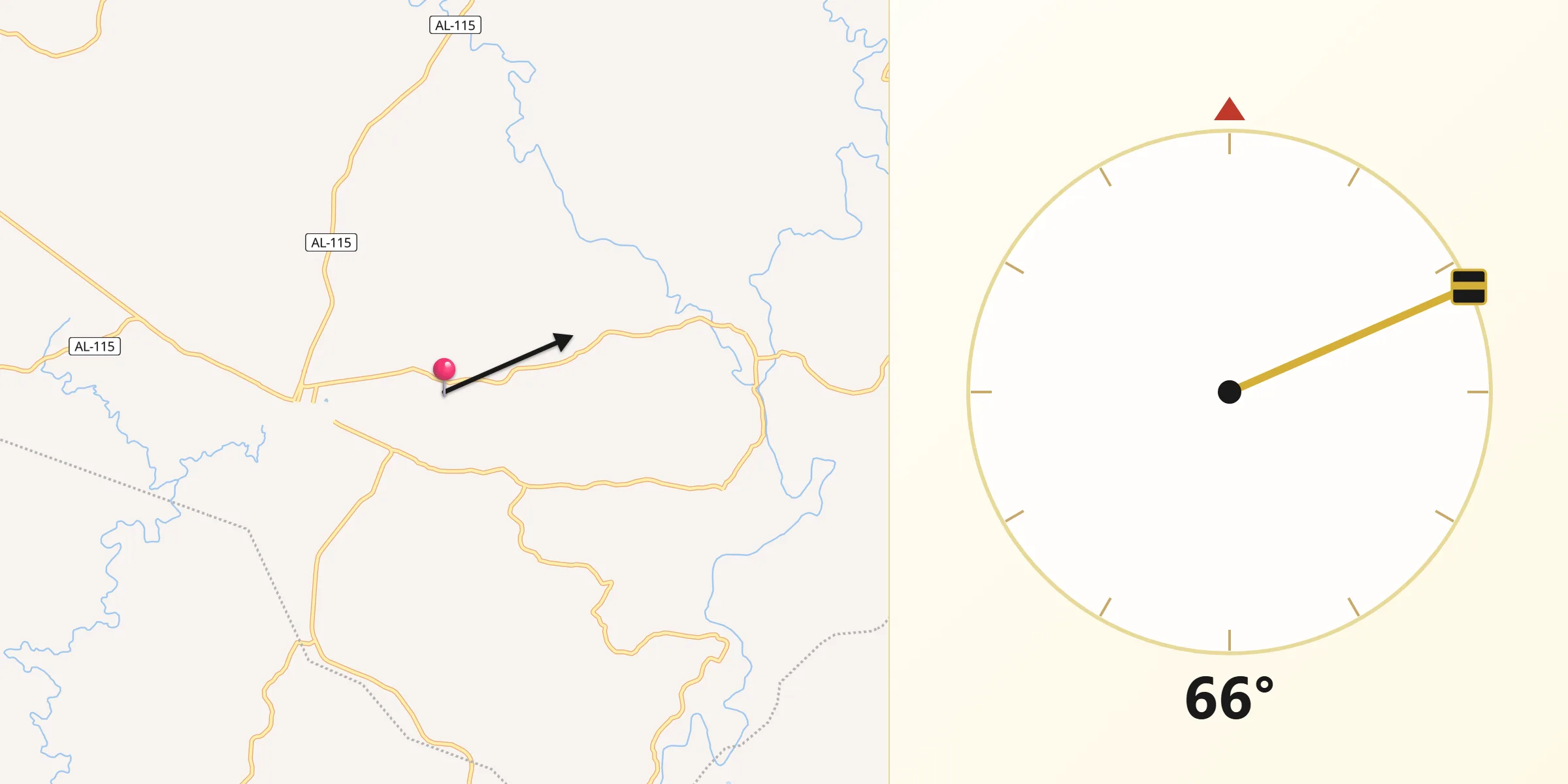 Direção da Qibla a partir de Olho d'Água Grande
