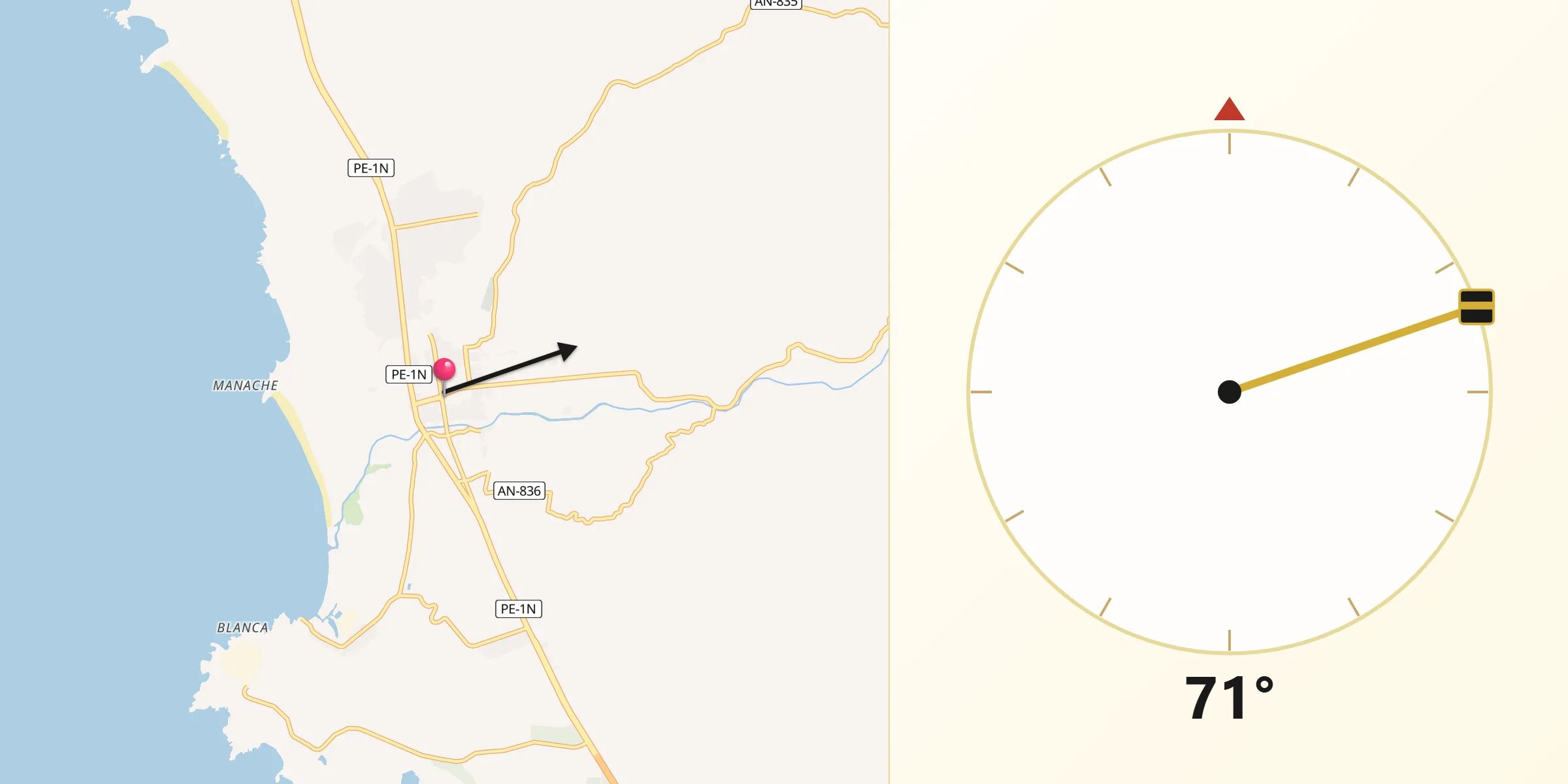 Dirección de la Qibla desde Huarmey