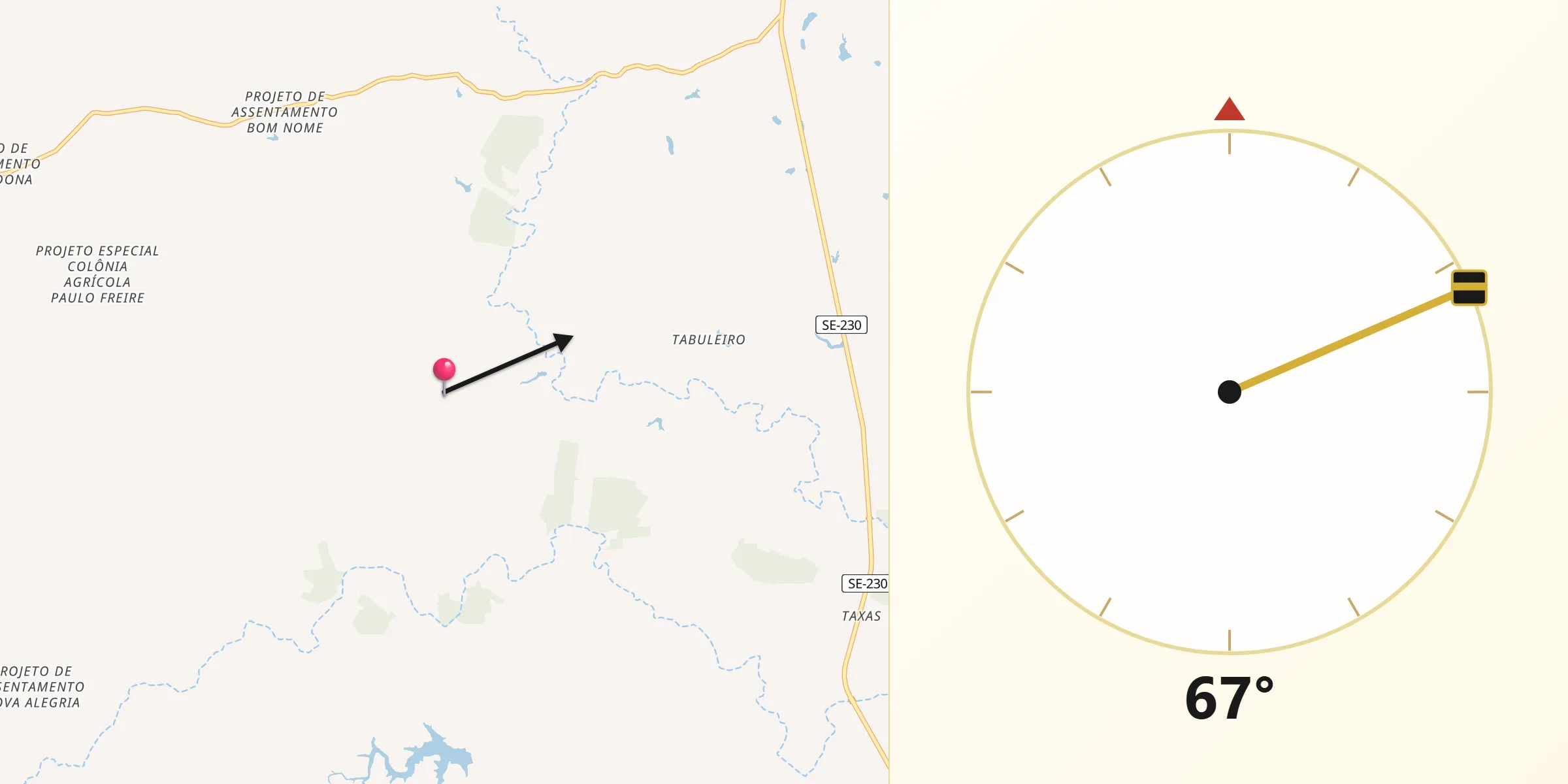 Direção da Qibla a partir de Monte Alegre de Sergipe