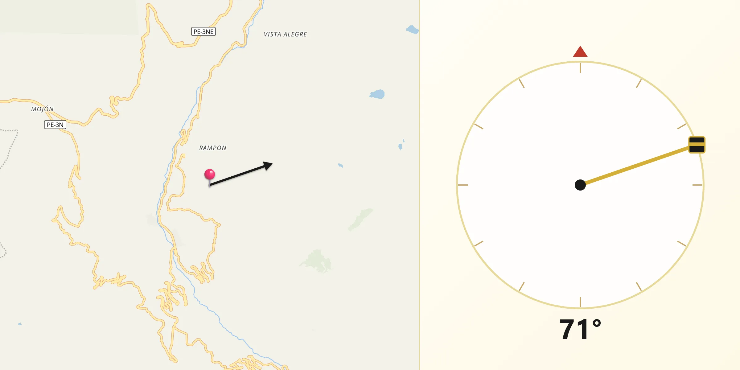 Dirección de la Qibla desde Provincia de Bolognesi