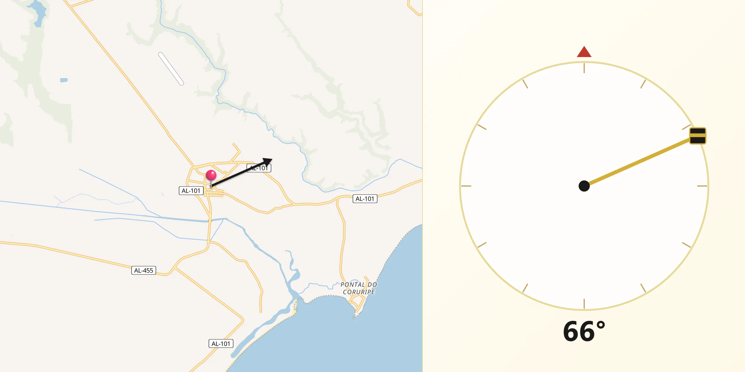 Direção da Qibla a partir de Coruripe