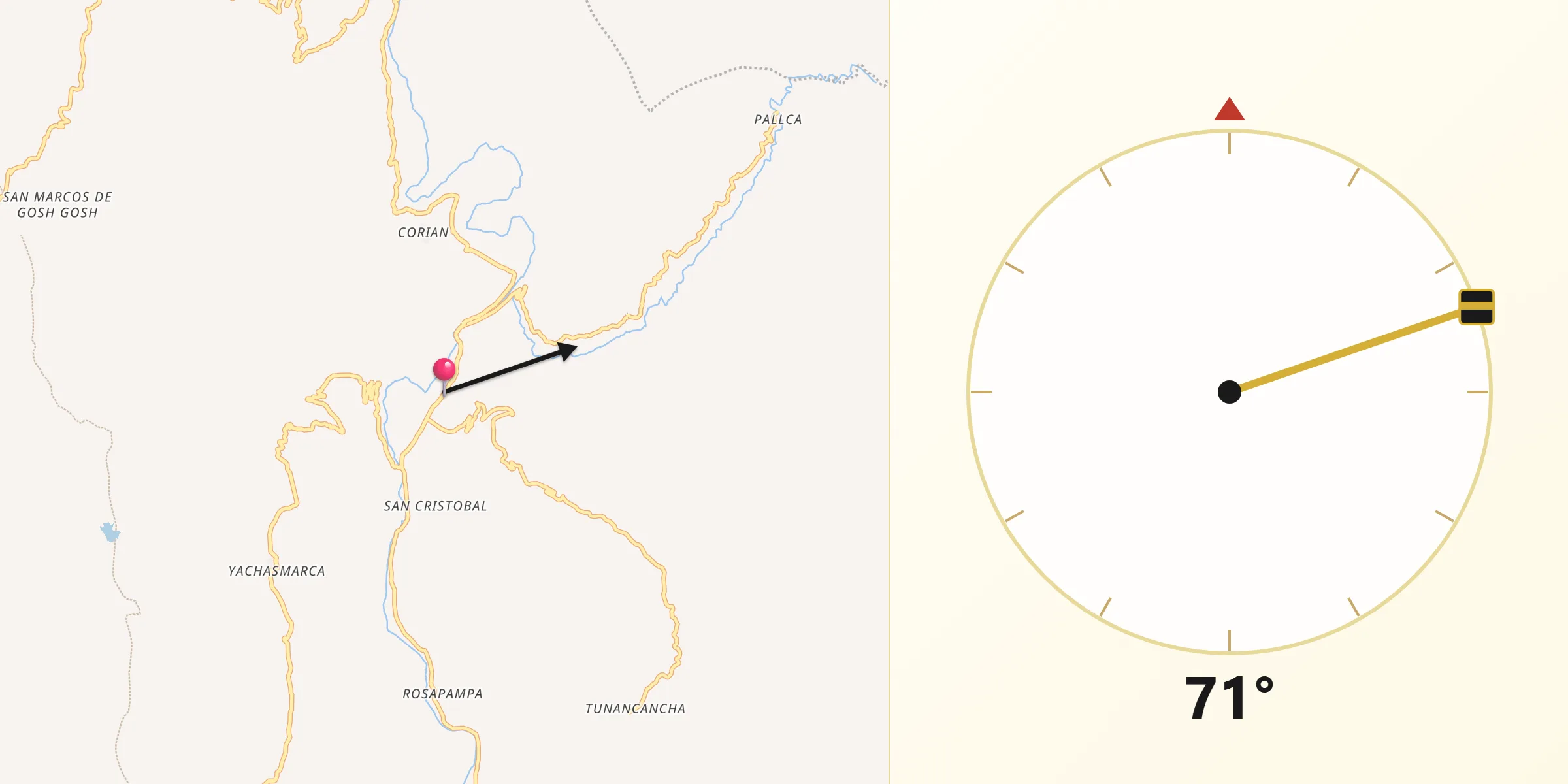 Dirección de la Qibla desde San Miguel de Cauri