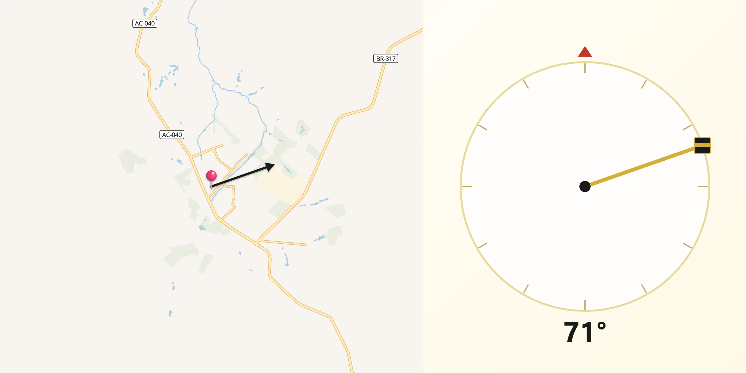 Direção da Qibla a partir de Senador Guiomard