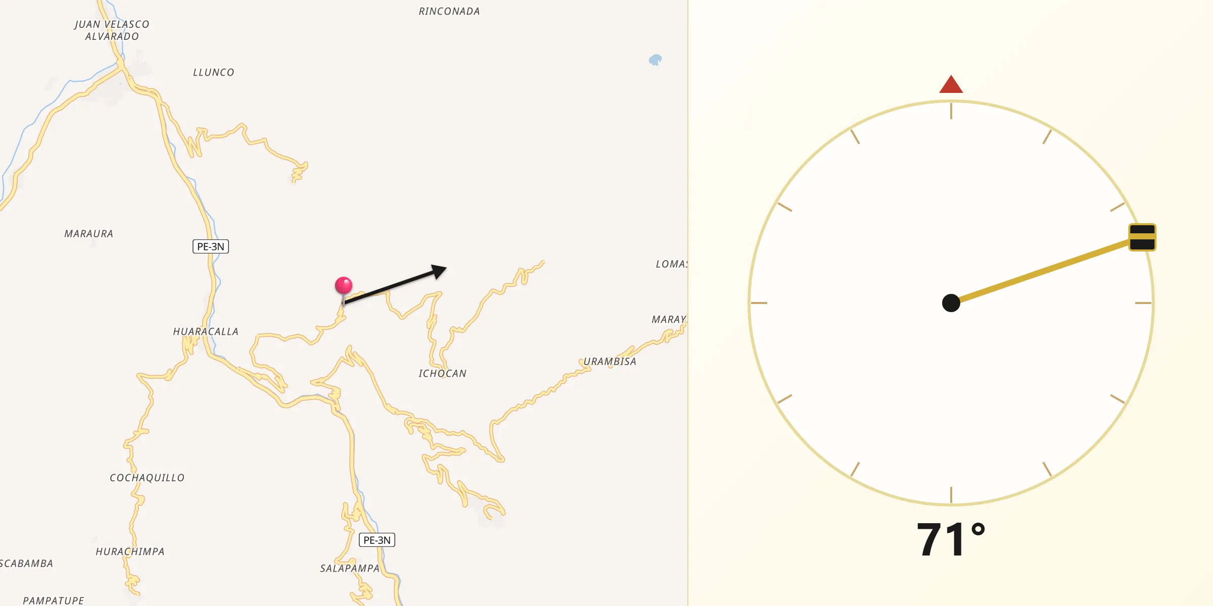 Dirección de la Qibla desde Provincia de Ambo