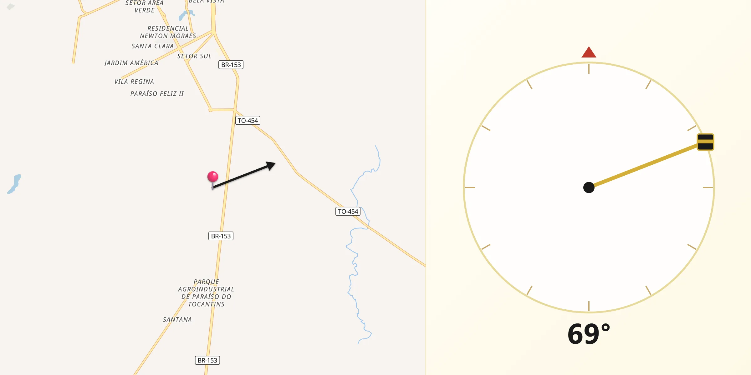 Direção da Qibla a partir de Paraíso do Tocantins
