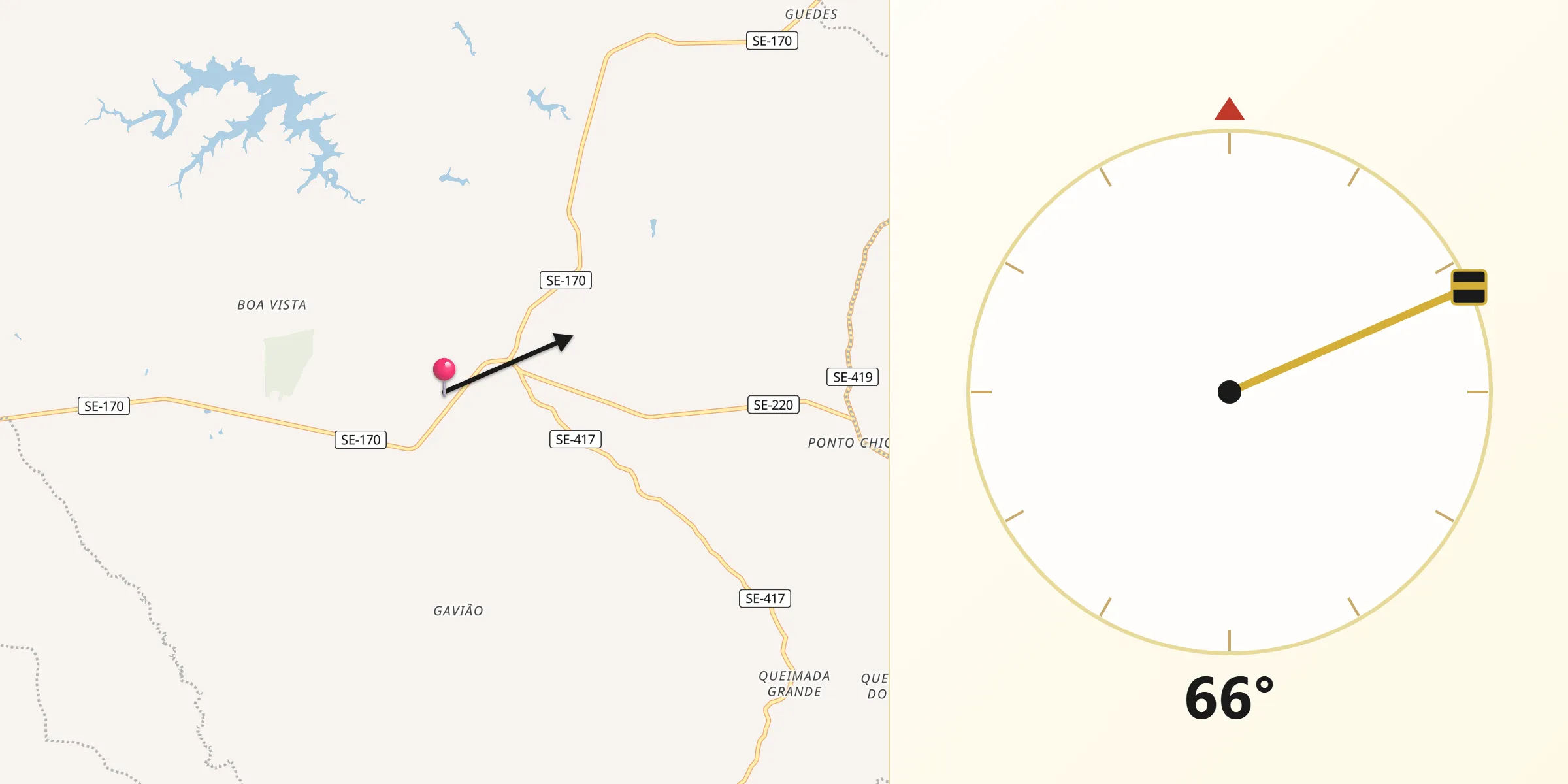 Direção da Qibla a partir de Gracho Cardoso