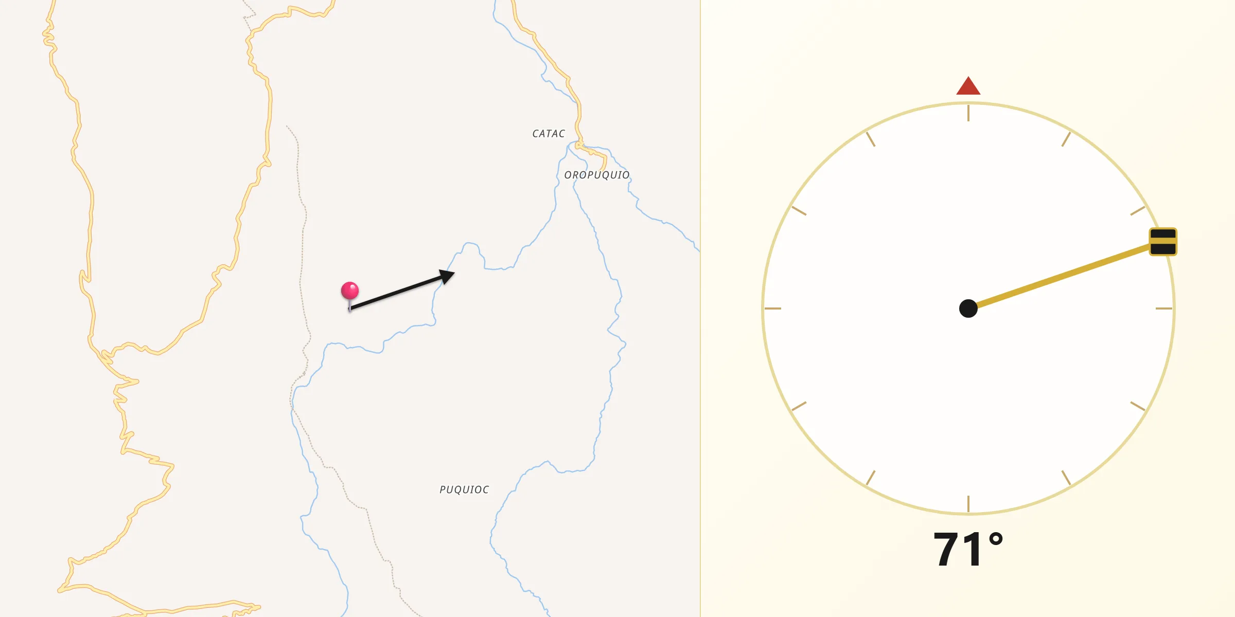 Dirección de la Qibla desde Yanacancha