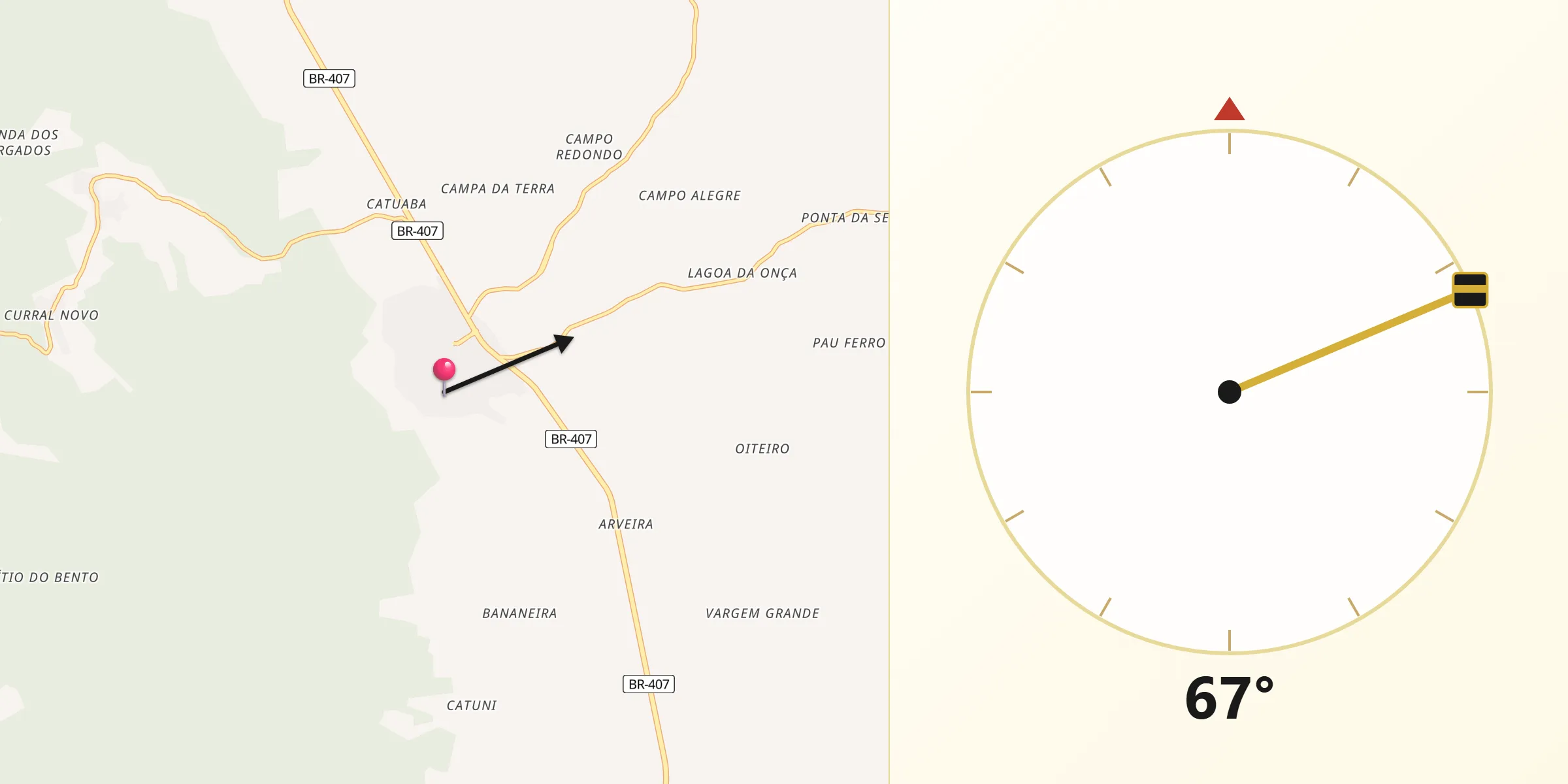 Direção da Qibla a partir de Jaguarari