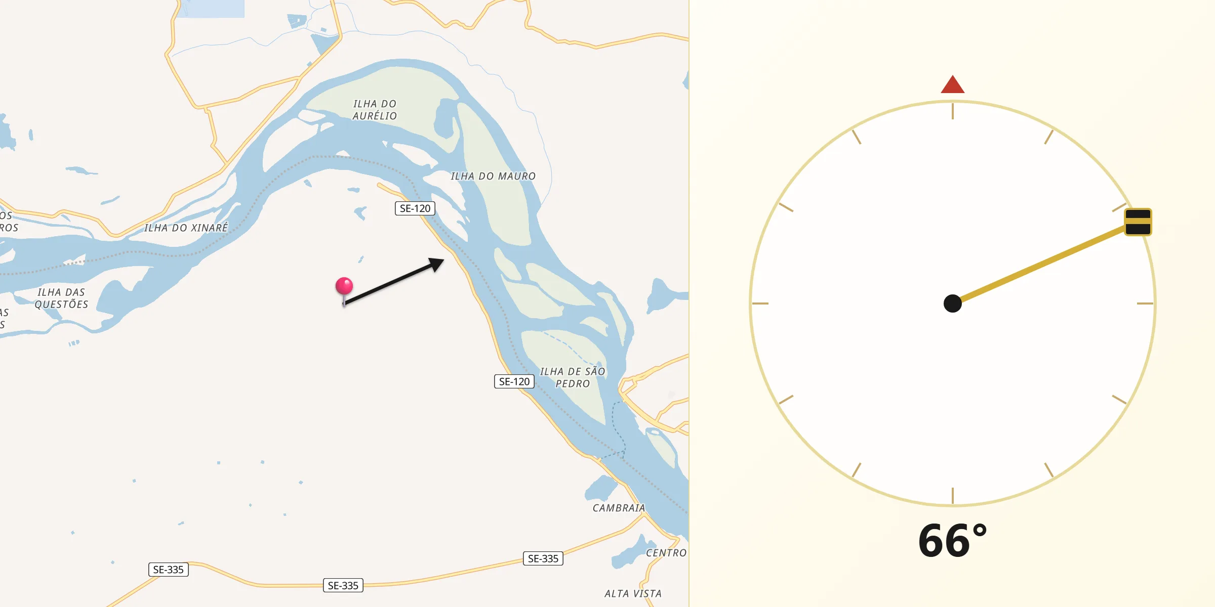 Direção da Qibla a partir de Santana do São Francisco