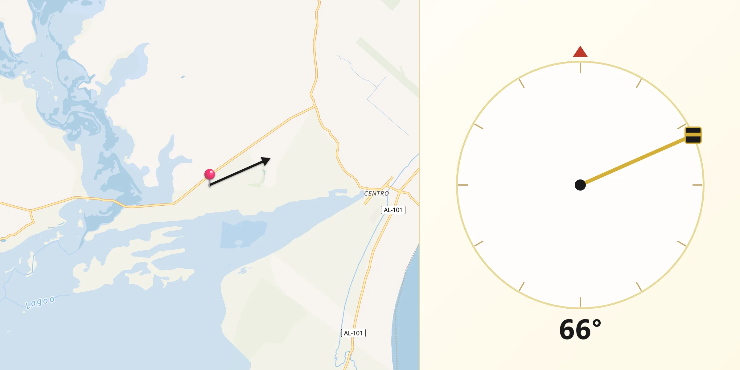 Direção da Qibla a partir de Feliz Deserto