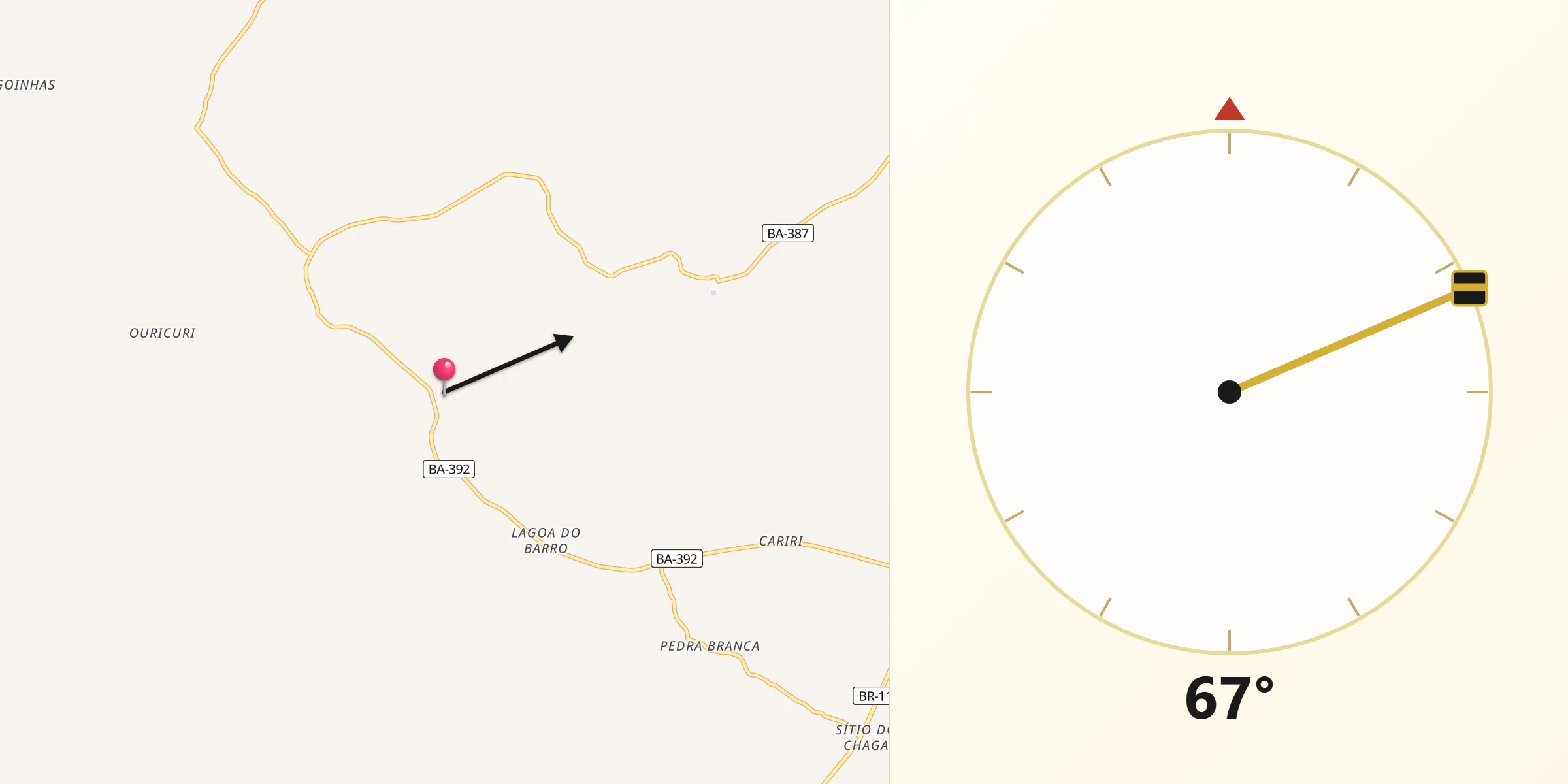Direção da Qibla a partir de Novo Triunfo