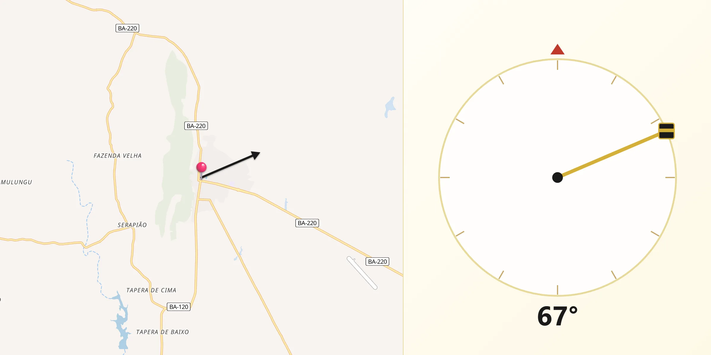 Direção da Qibla a partir de Monte Santo
