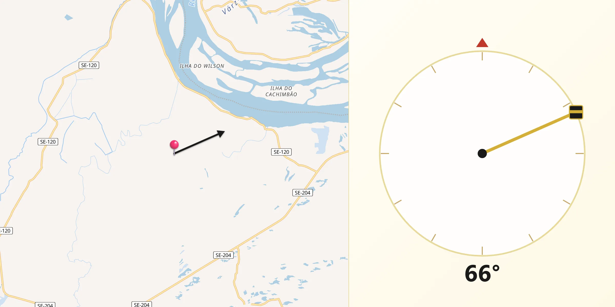 Direção da Qibla a partir de Ilha das Flores